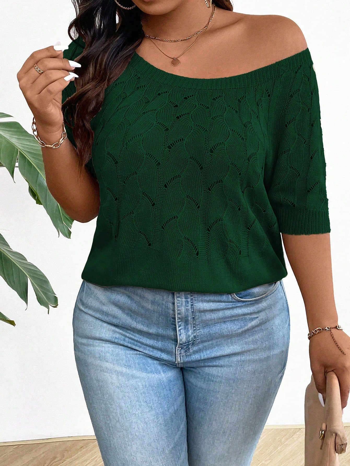 Plus Size Women's Solid Color Daily Knit Top