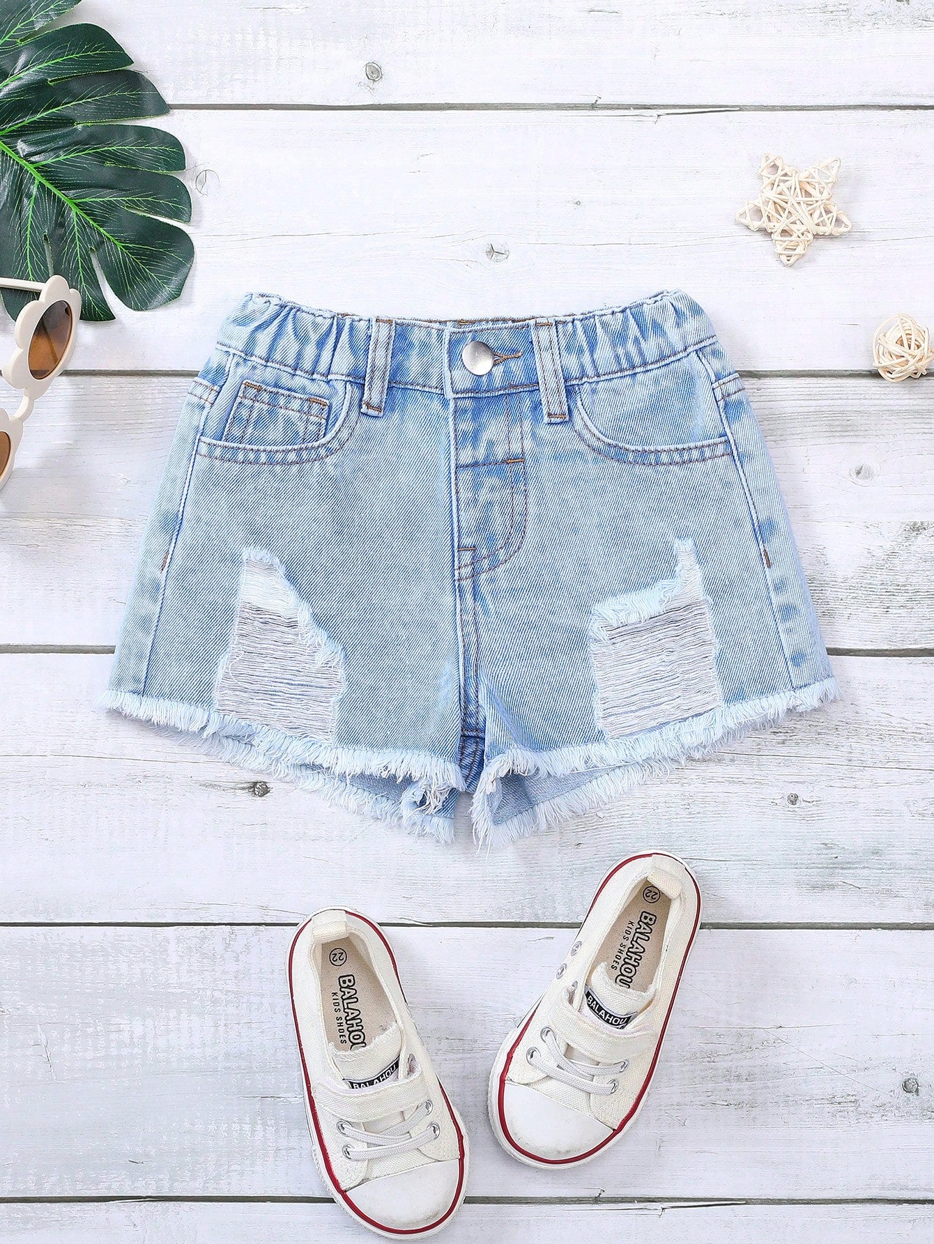 Kids Young Girl Distressed Frayed A-Line Denim Shorts, Summer Outfits