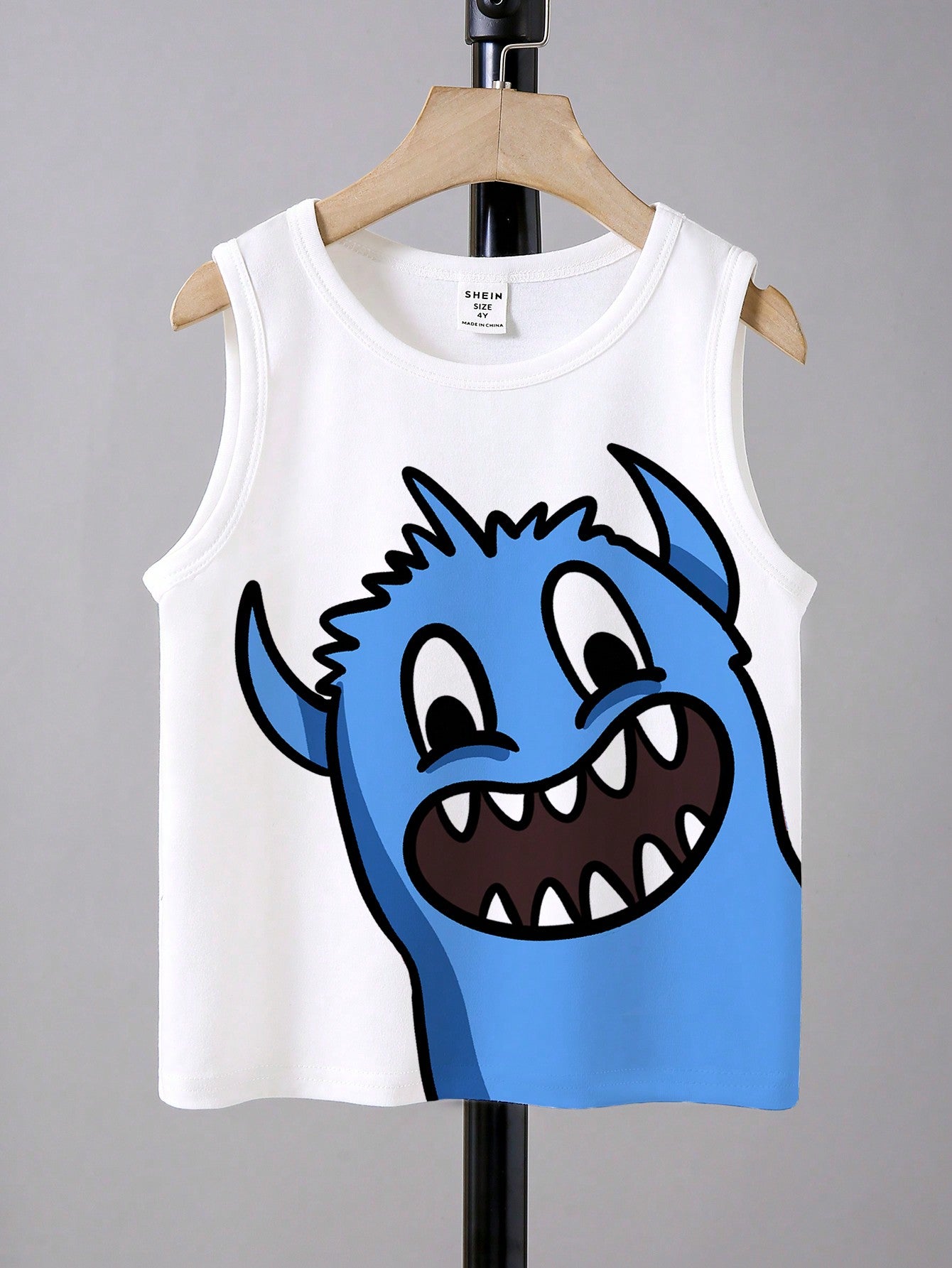 Young Boy Casual Cute Cartoon Pattern Round Neck Tank Top Suitable For Summer