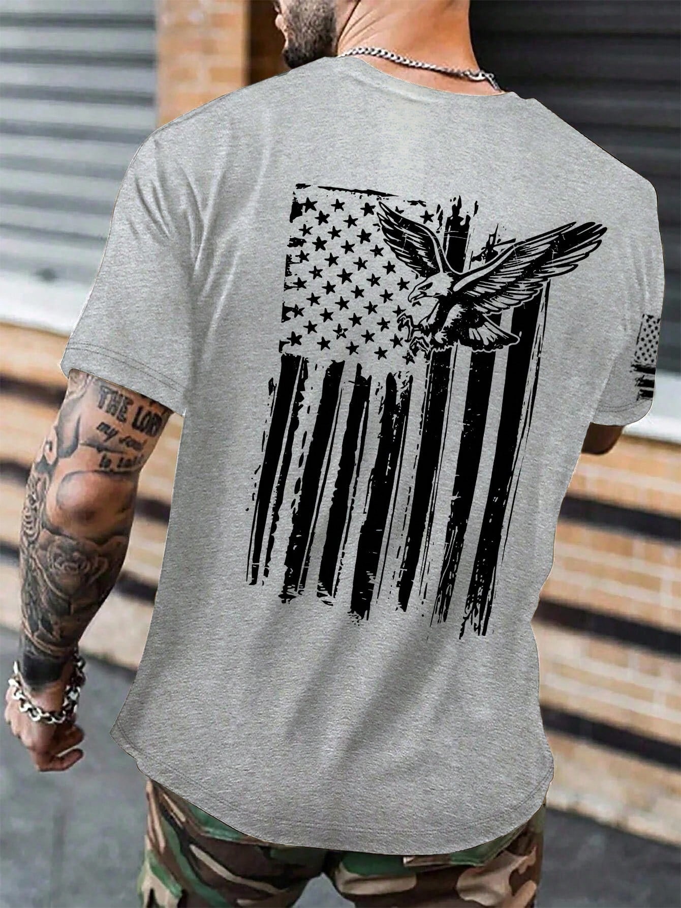 Men's Plus Size Summer American Flag Eagle Printed Round Neck Casual Short-Sleeved 4th Of July Men T-Shirt (Random Printing)