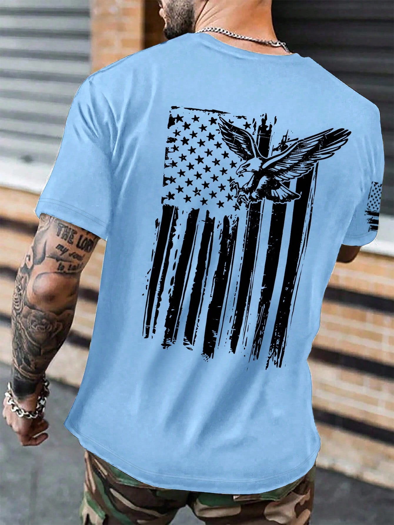 Men's Plus Size Summer American Flag Eagle Printed Round Neck Casual Short-Sleeved 4th Of July Men T-Shirt (Random Printing)