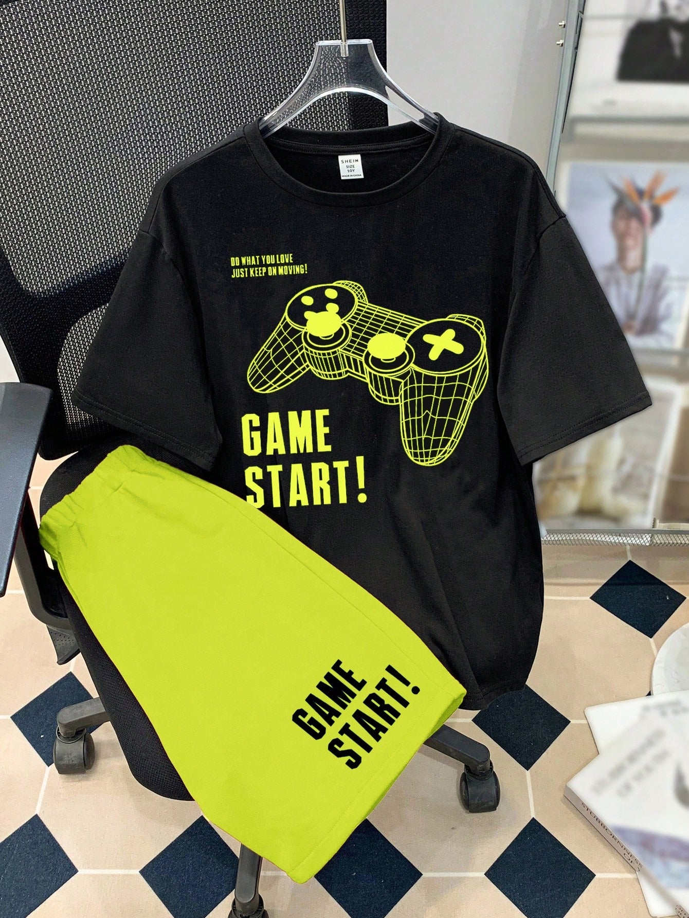 Teen Boys' Casual Video Game English Letter Print T-Shirt And Shorts Set, Summer