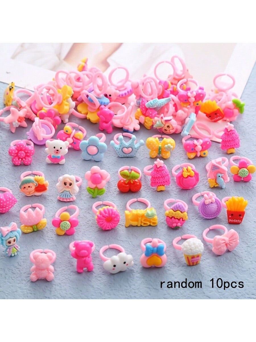 10pcs Girls' Cartoon Shaped Resin Rings, Princess Rings, Perfect For Party Decoration Accessories