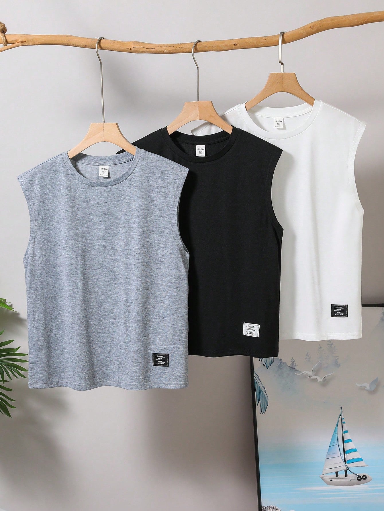 Tween Boy 3pcs/Set Summer Knit Loose Fit Round Neck Letter Patched Tank Top