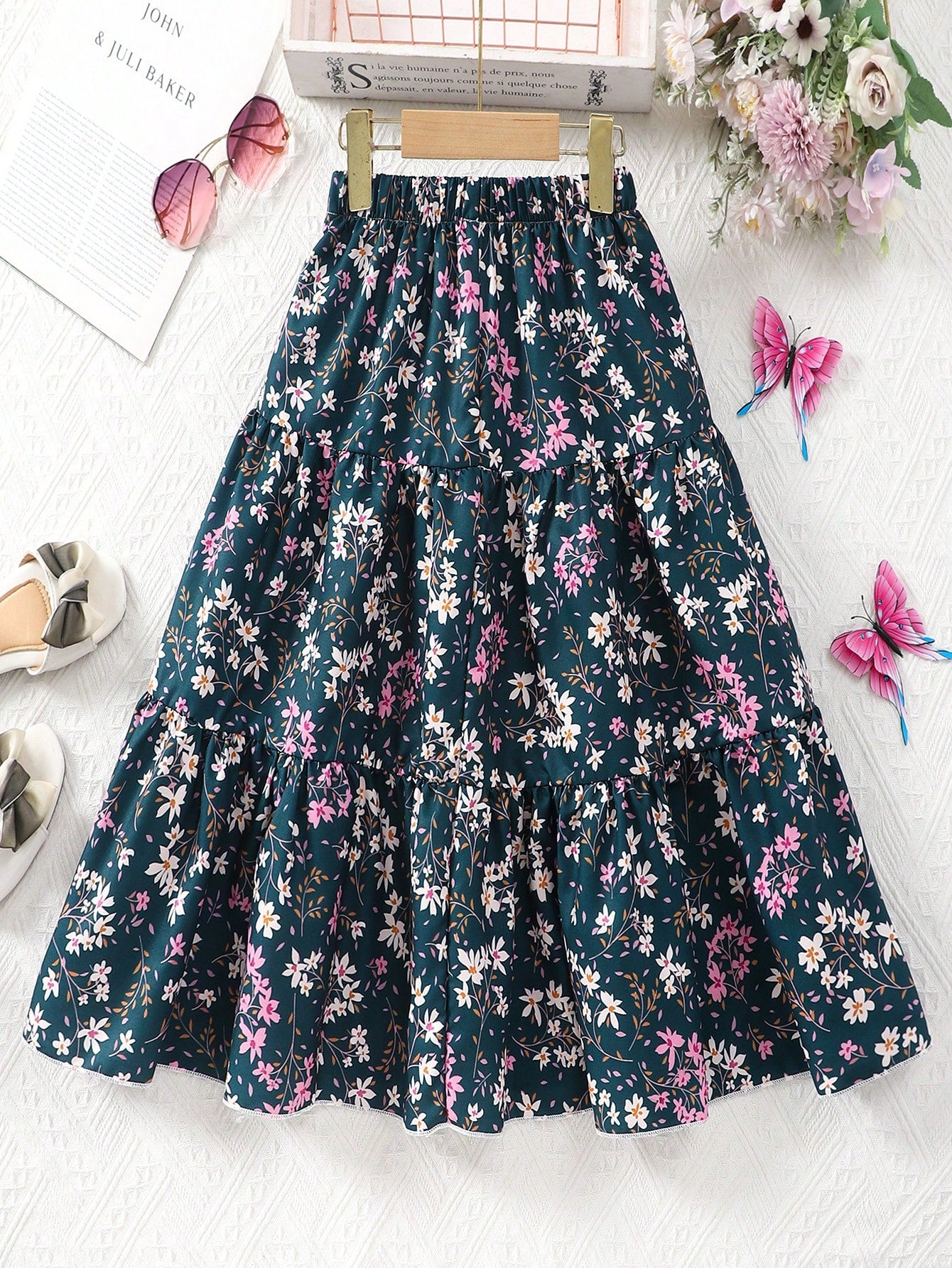 Tween Girl Summer Casual Vacation Style Flower Printed Skirt