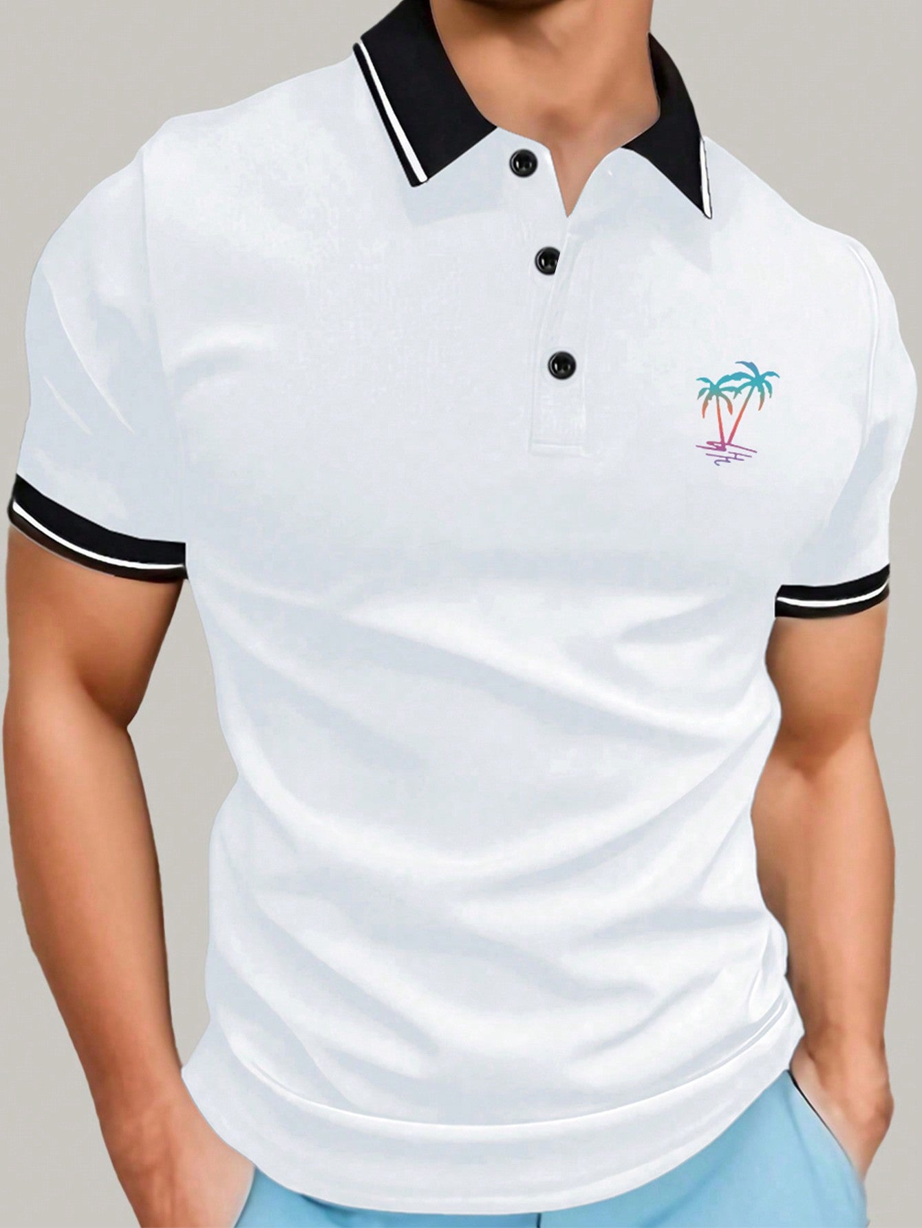 Men's Summer Pattern Print Short Sleeve Casual Polo Shirt For Commute And Leisure