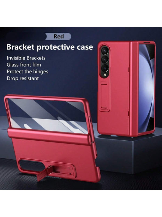 1 Pc Red  Cell Phone Case Wallet Compatible With Samsung Galaxy Z Fold 5 Case With Hinge Protection, Full Body Case With Built-In Magnetic Kickstand & Screen Protector Galaxy Z Fold 4 Heavy Duty Rugged Hard PC Phone For Galaxy Z Fold 3 /Galaxy Z Fold6 [Fu