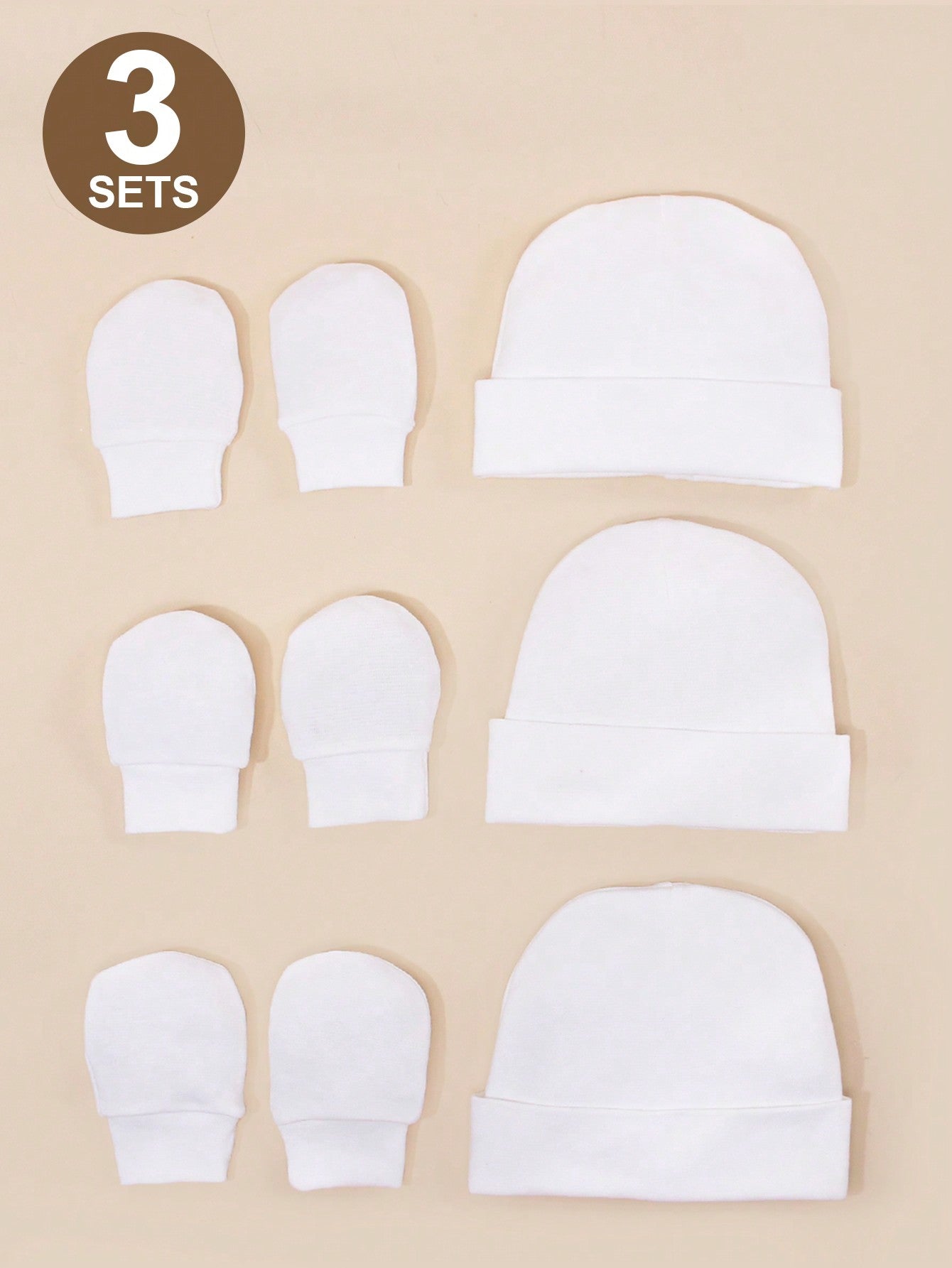 3 Sets Newborn Baby Soft Skin-Friendly Cap + Anti-Scratch Gloves Set