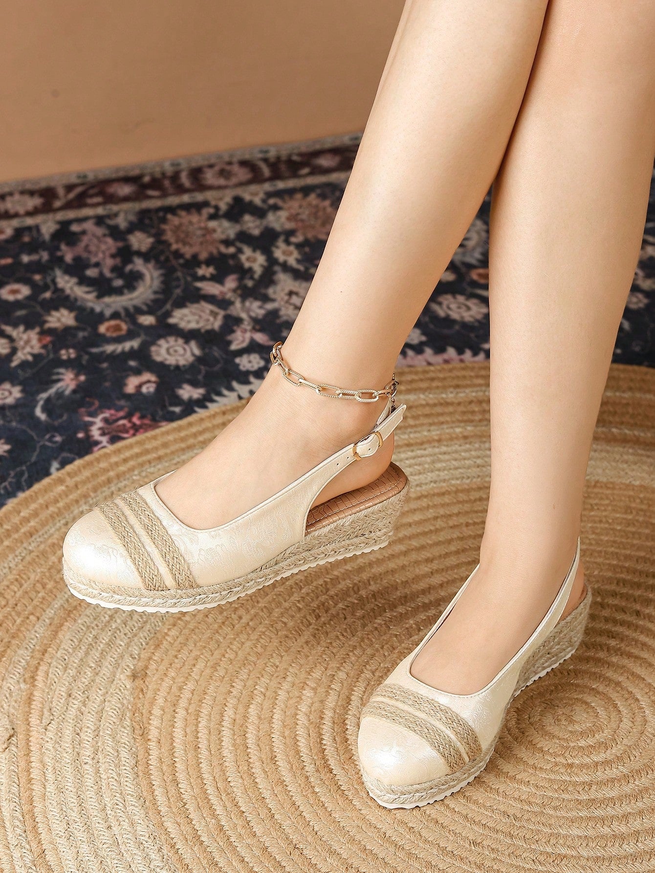 Women D"Orsay Wedge Heel Sandals, Woven Ankle Strap Espadrille Flatforms, Casual Thick Sole Summer Shoes