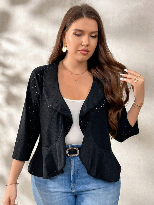 Autumn Soft Textured Jacquard Knit Fabric Plus Size Jacket - Elegant And Versatile For Daily Wear