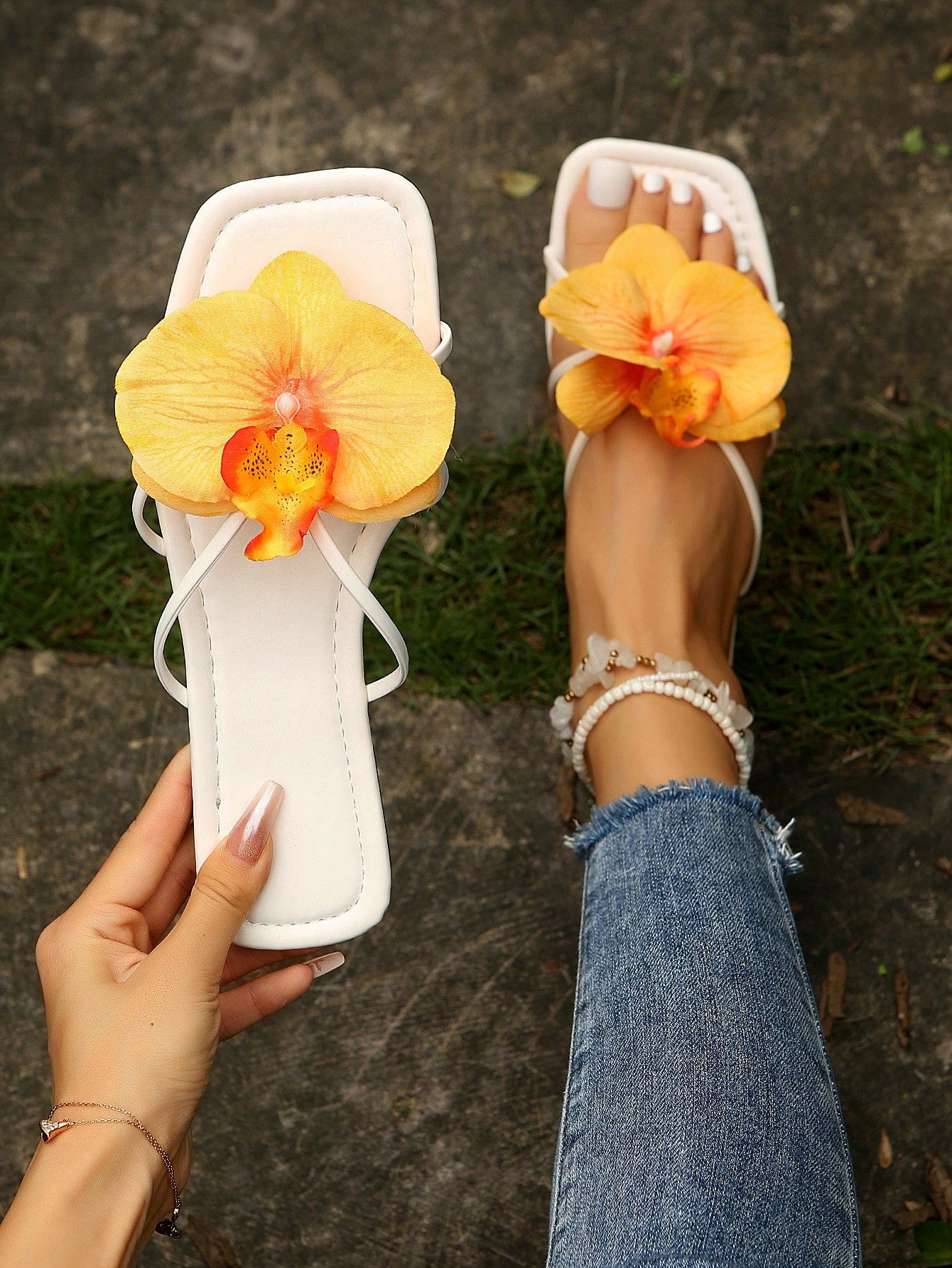 Flat Flower Decor Sandals Women's Summer Slip-Ons, 2024 New Summer Fashionable Slippers