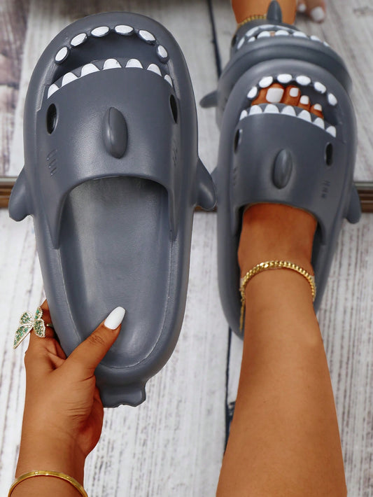 Shark Fun Shaped Open-Toe Thick Sole Slippers, Couple's Slippers With Anti-Skid Soles, Perfect For Beach/Summer Wear