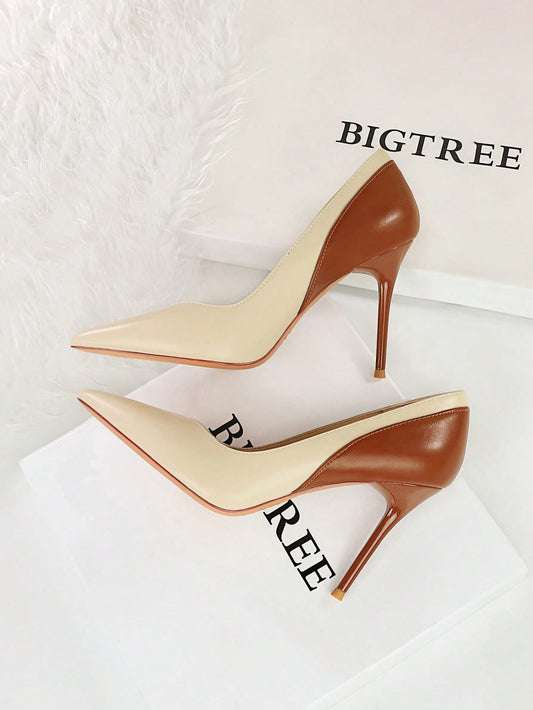 Vintage Style High Heels Thin Heels Party Women's Shoes, Spring/Autumn New Arrival Super High Shoes In Color Block Design With Pointed Shallow Mouth