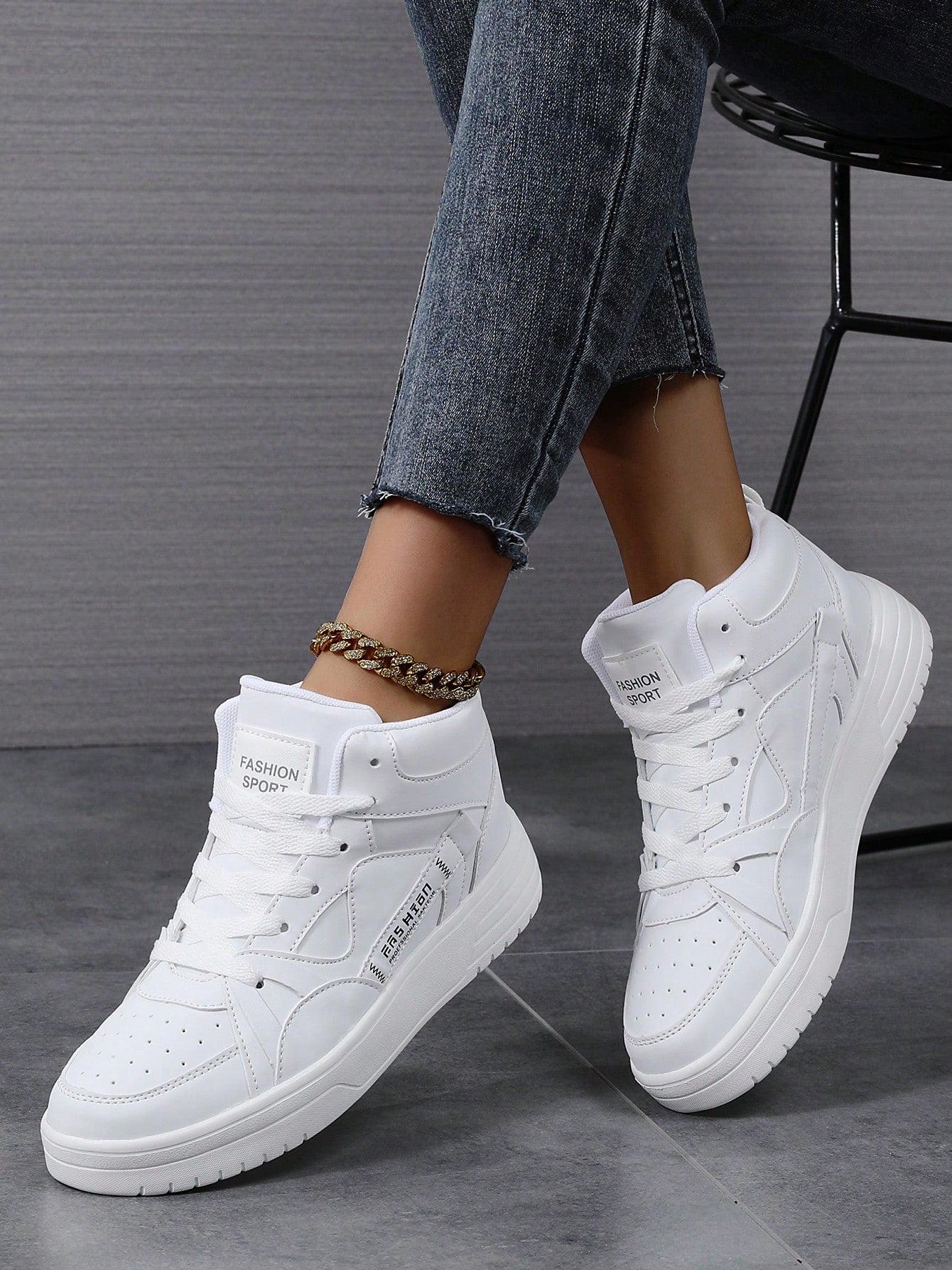 Casual Women's Shoes Pink Color-Block Front Tie Fashionable High Top Sneakers Woman Sports Shoes