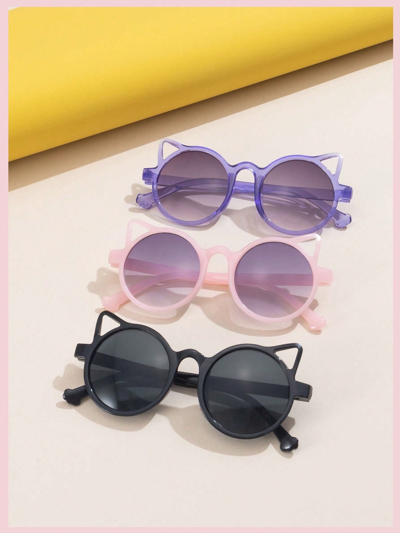 2 Pairs Of Children PC Round Sunglasses With Cute Cat Ears For Outdoor Decoration And Fashion UV Protection