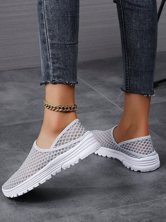 2024 New Soft Lightweight Casual Shoes For Men And Women, Fashionable Woven Nylon Mesh, Hollow Design Breathable, Outdoor Anti-Skid Walking Half Loafers