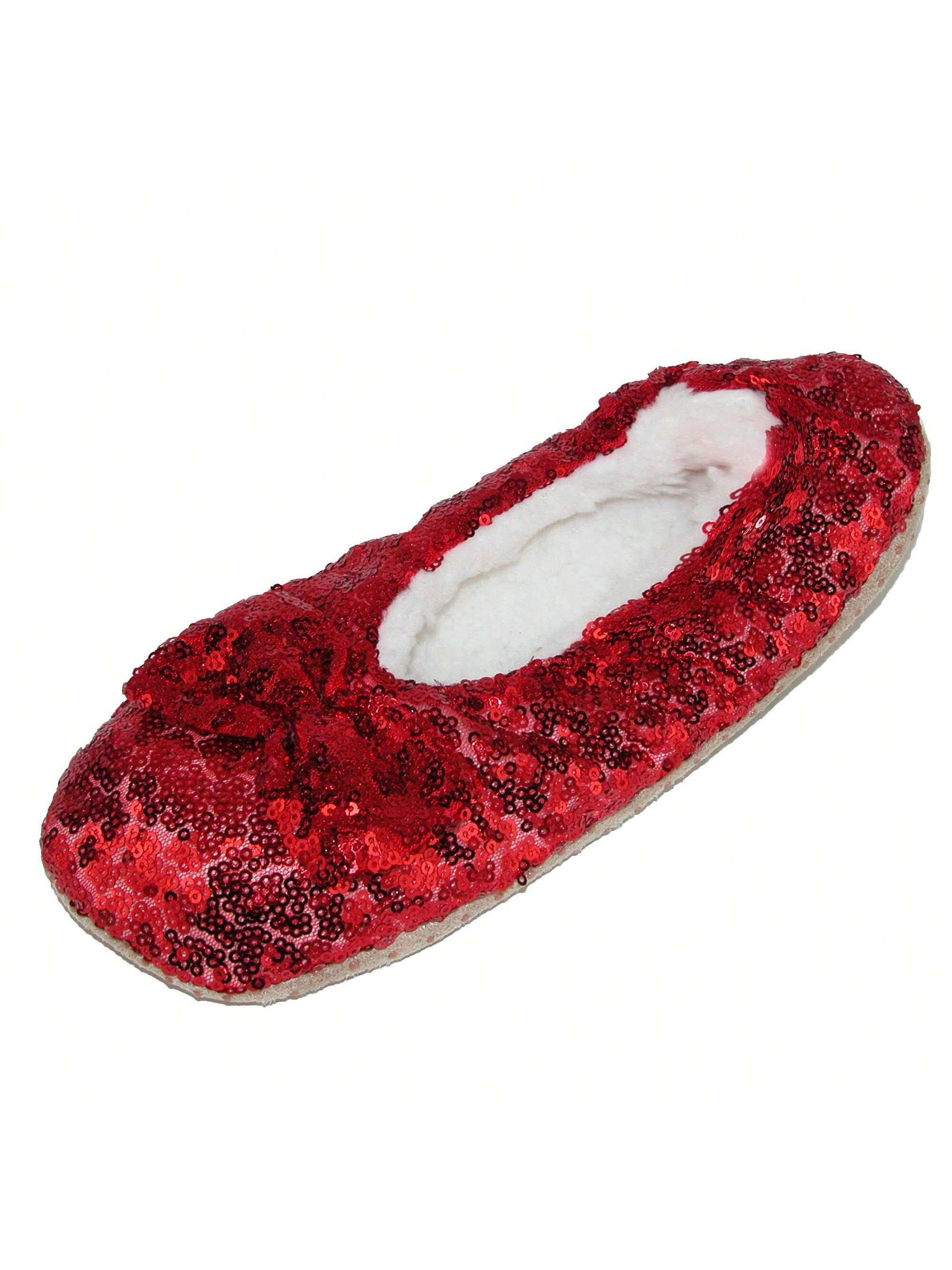 Alotta Knits Women's Sequins Ballerina Slippers With Sherpa Fleece Lining