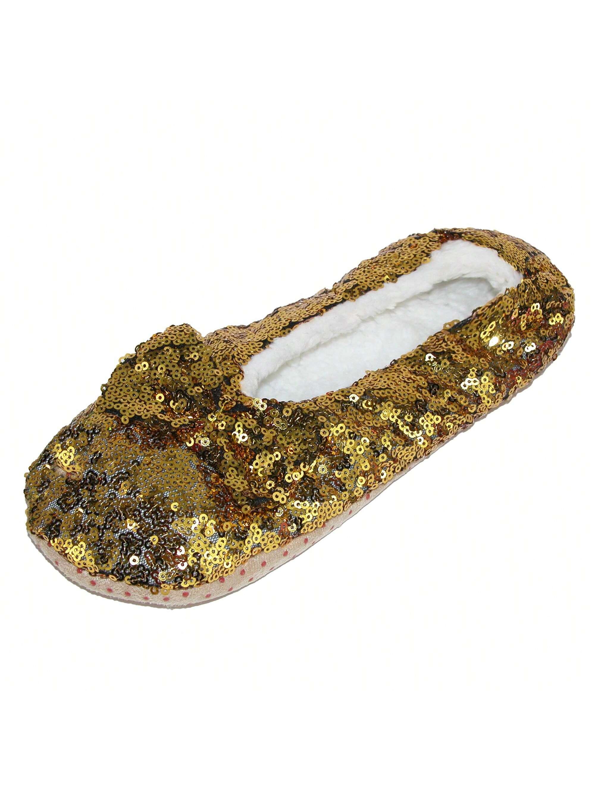 Alotta Knits Women's Sequins Ballerina Slippers With Sherpa Fleece Lining