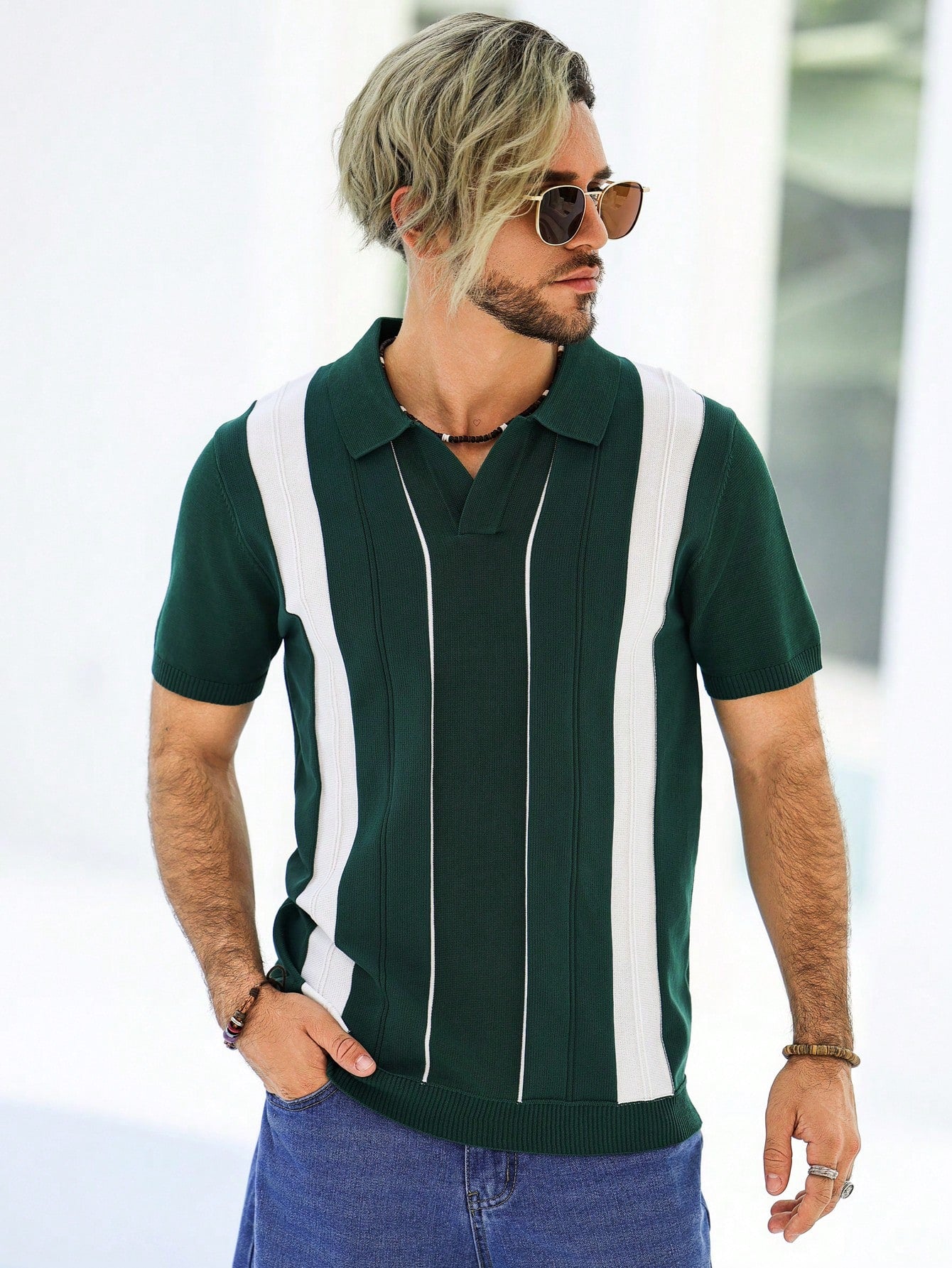 Men Striped Pattern Knit Top