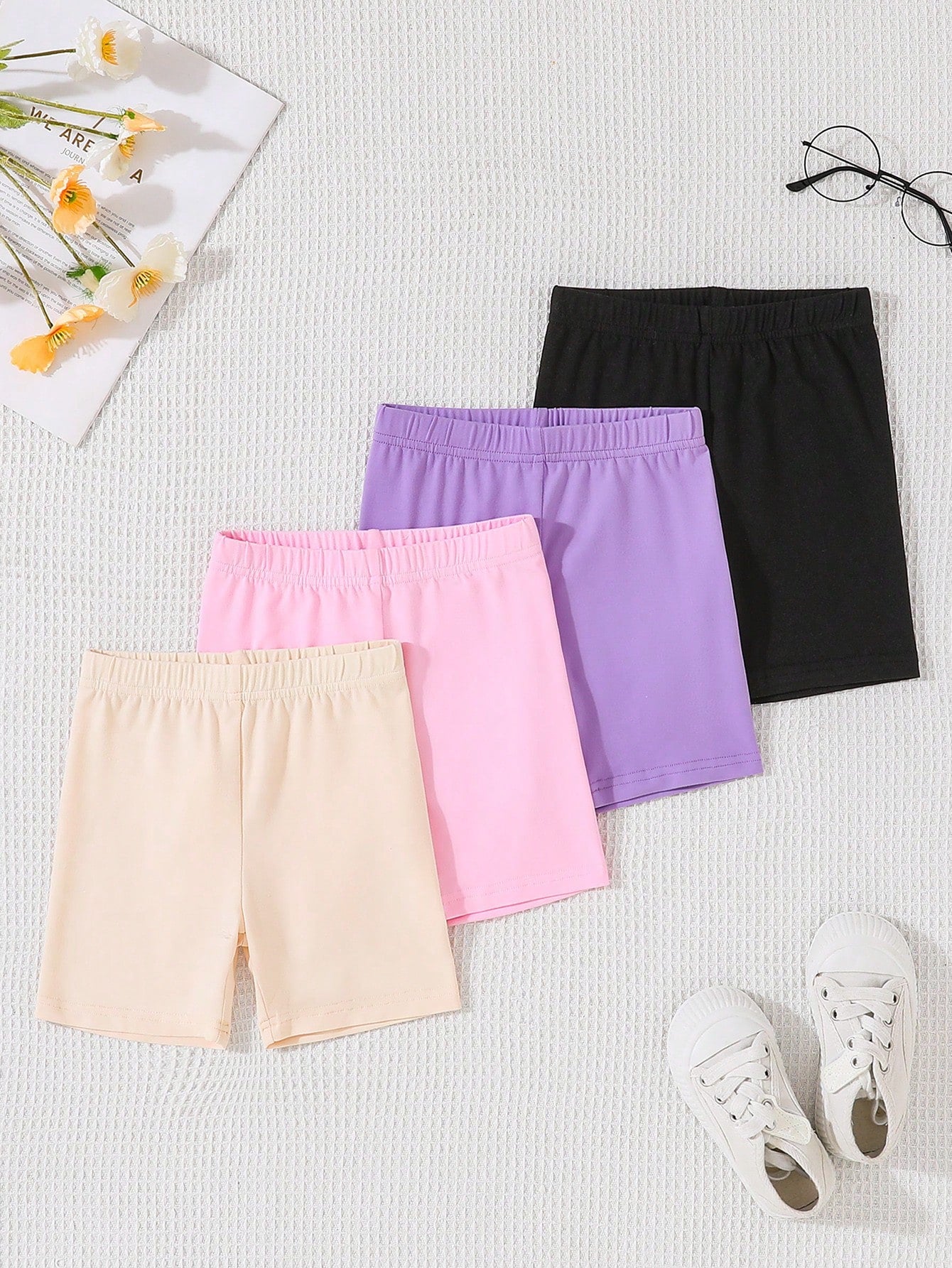 4pcs/Set Comfortable Casual Girls' Shorts, Suitable For Outerwear Or Daily Sports, Ideal For Summer Outing