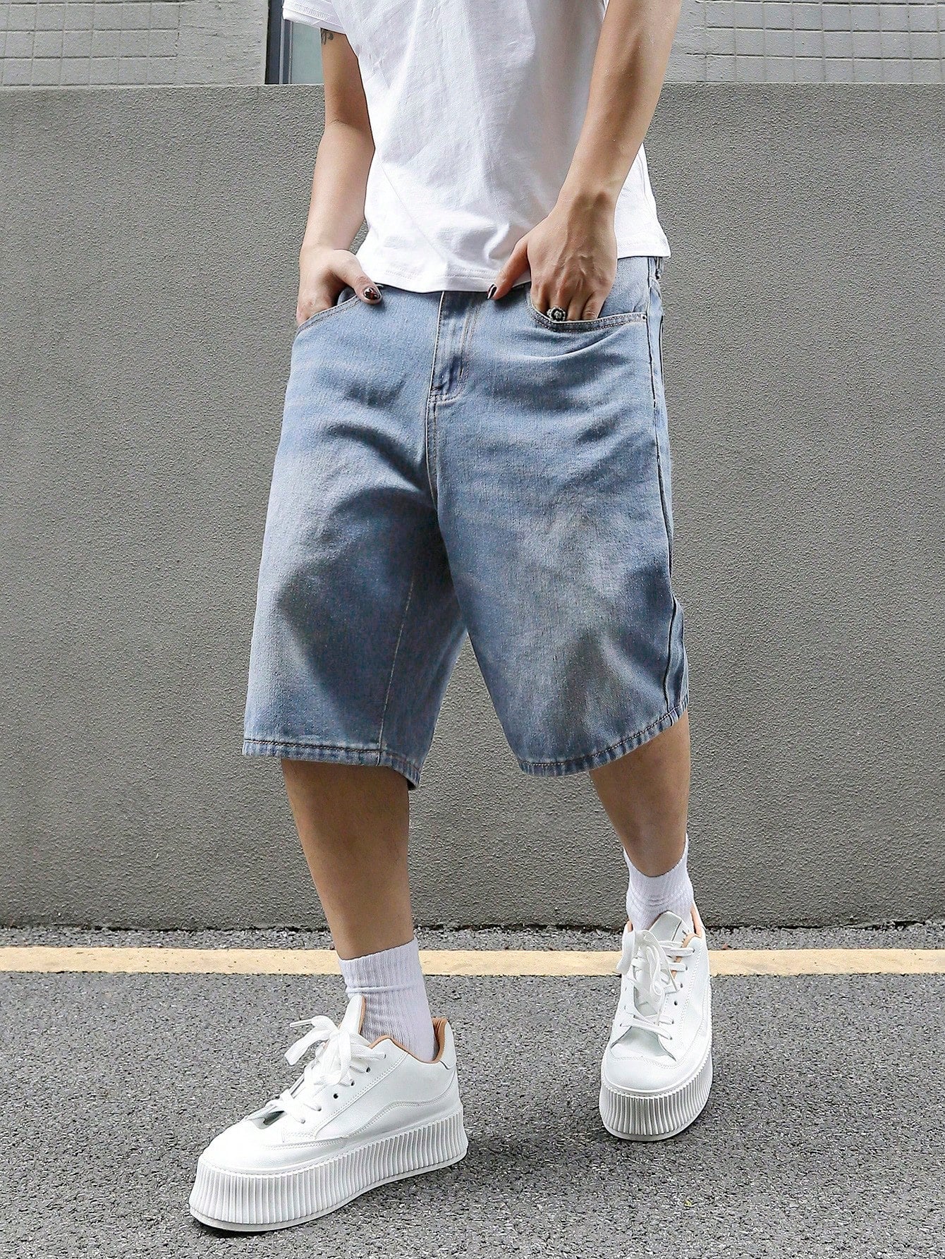 Men's Loose Fit Casual Denim Bermuda Shorts With Pockets, Summer Jean Shorts