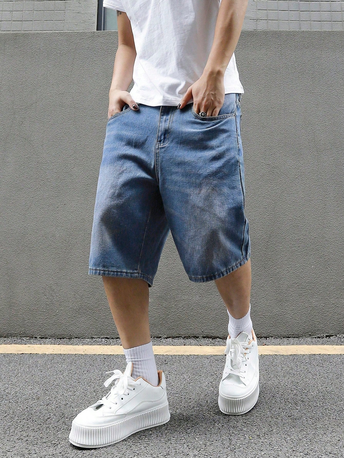 Men's Loose Fit Casual Denim Bermuda Shorts With Pockets, Summer Jean Shorts