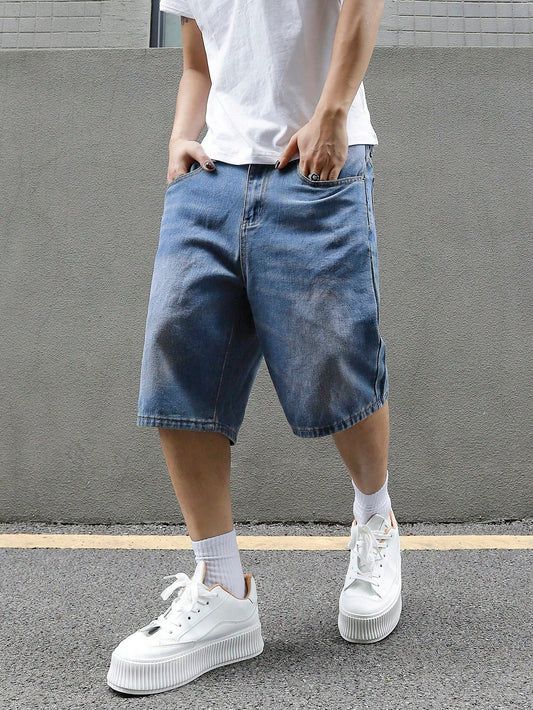 Men's Loose Casual Denim Bermuda Shorts With Pockets, Summer Jean Shorts