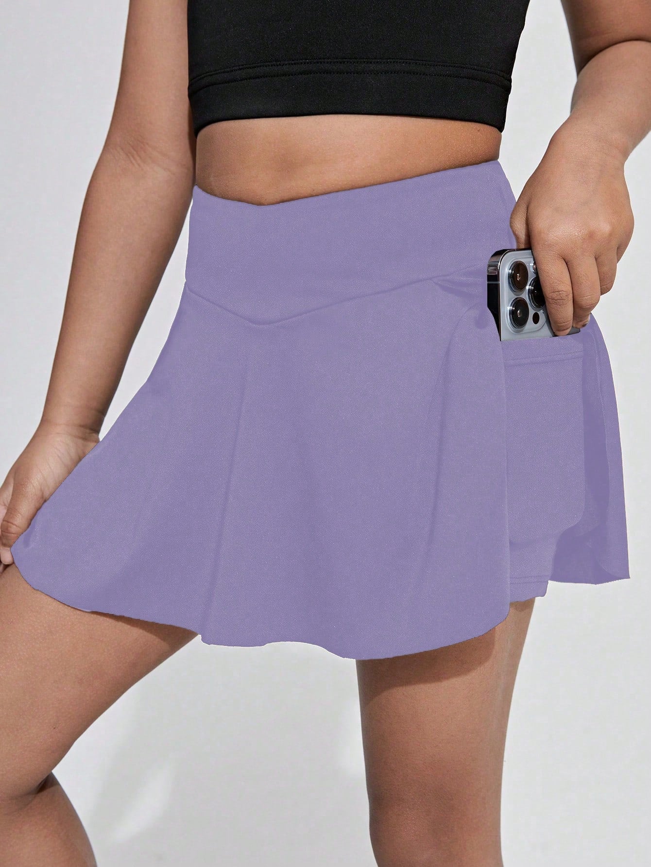 Young Girls' Sports Skirt Bottoming Skirt Imitation Two-Piece Solid Color