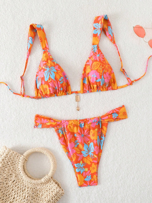 Swim Women's Summer Beach Floral Printed Sexy Bikini Set, Random Print