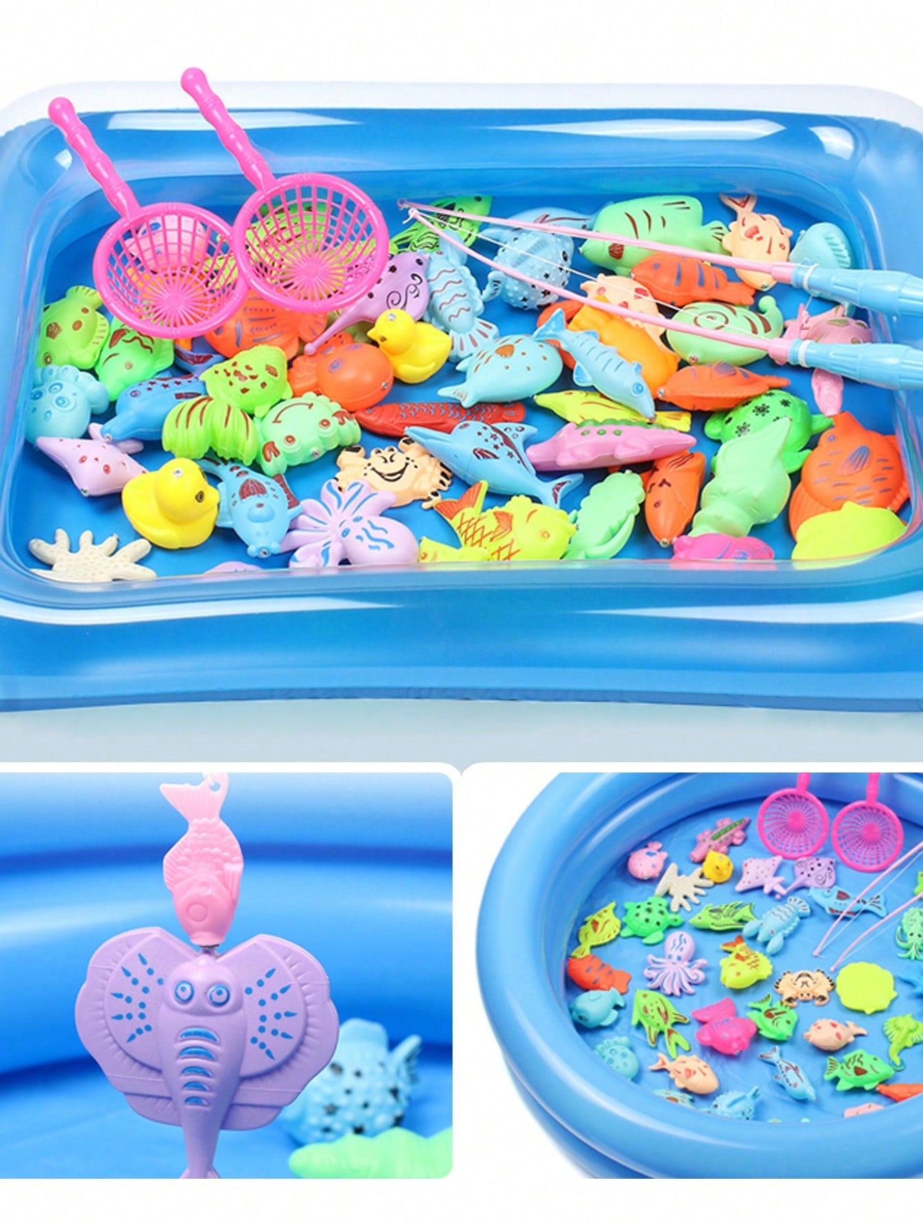 1 Set Children's Fishing Pool Set, Including Square Pool, Round Pool, Fishing Rod And Fishing Net, Parent-Child Fishing Toy With Cognitive And Interactive Functions, Color Random