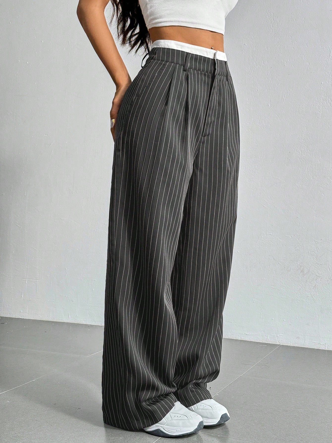 Striped Wide Leg High Waisted Suit Pants