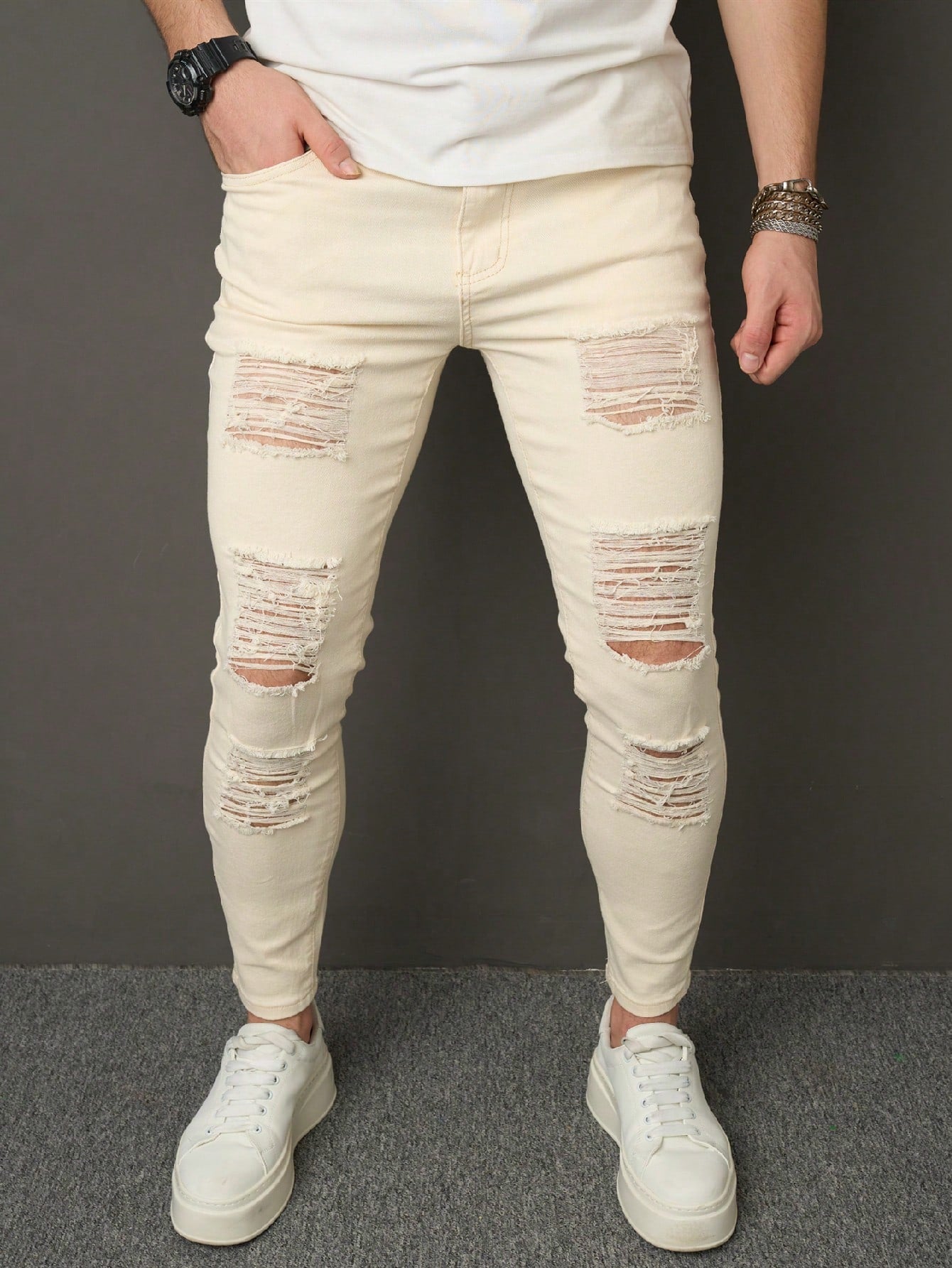 Men Cotton Ripped Jeans