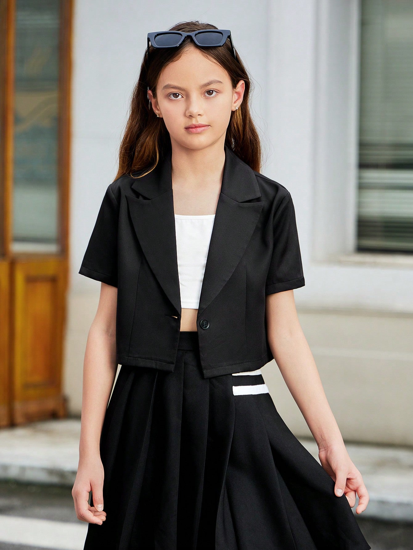 Tween Girl Short Sleeve Casual Solid Color Open-Front Short Jacket