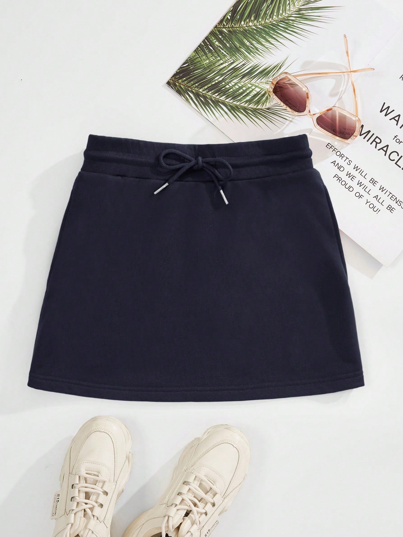 Solid Drawstring Waist Skirt