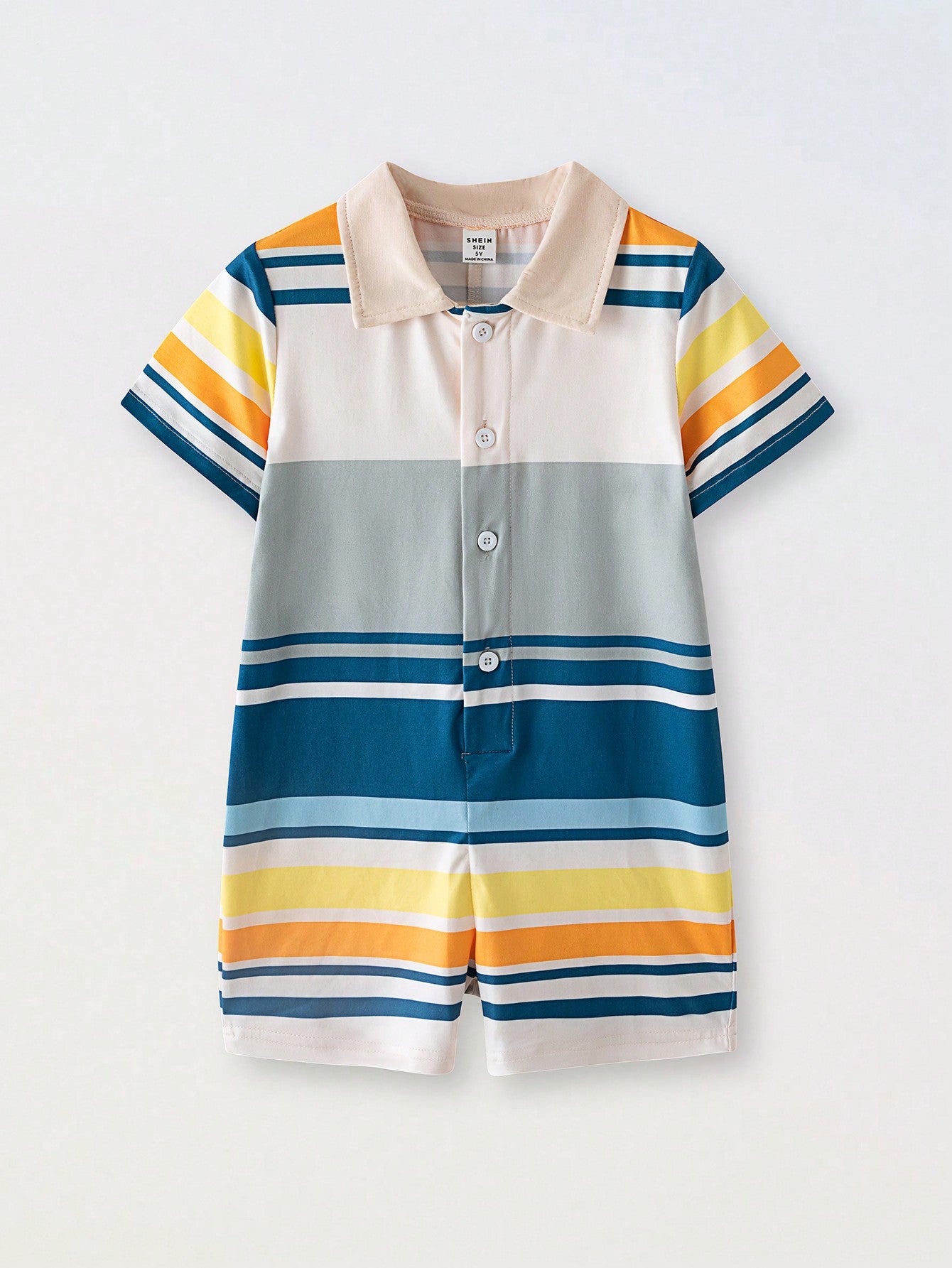 1pc Young Boy's Casual Sporty College Style Short Sleeve Romper In Korean & Japanese Colorblock, Suitable For Daily, School, Travel, Outdoor Activities, Spring & Summer