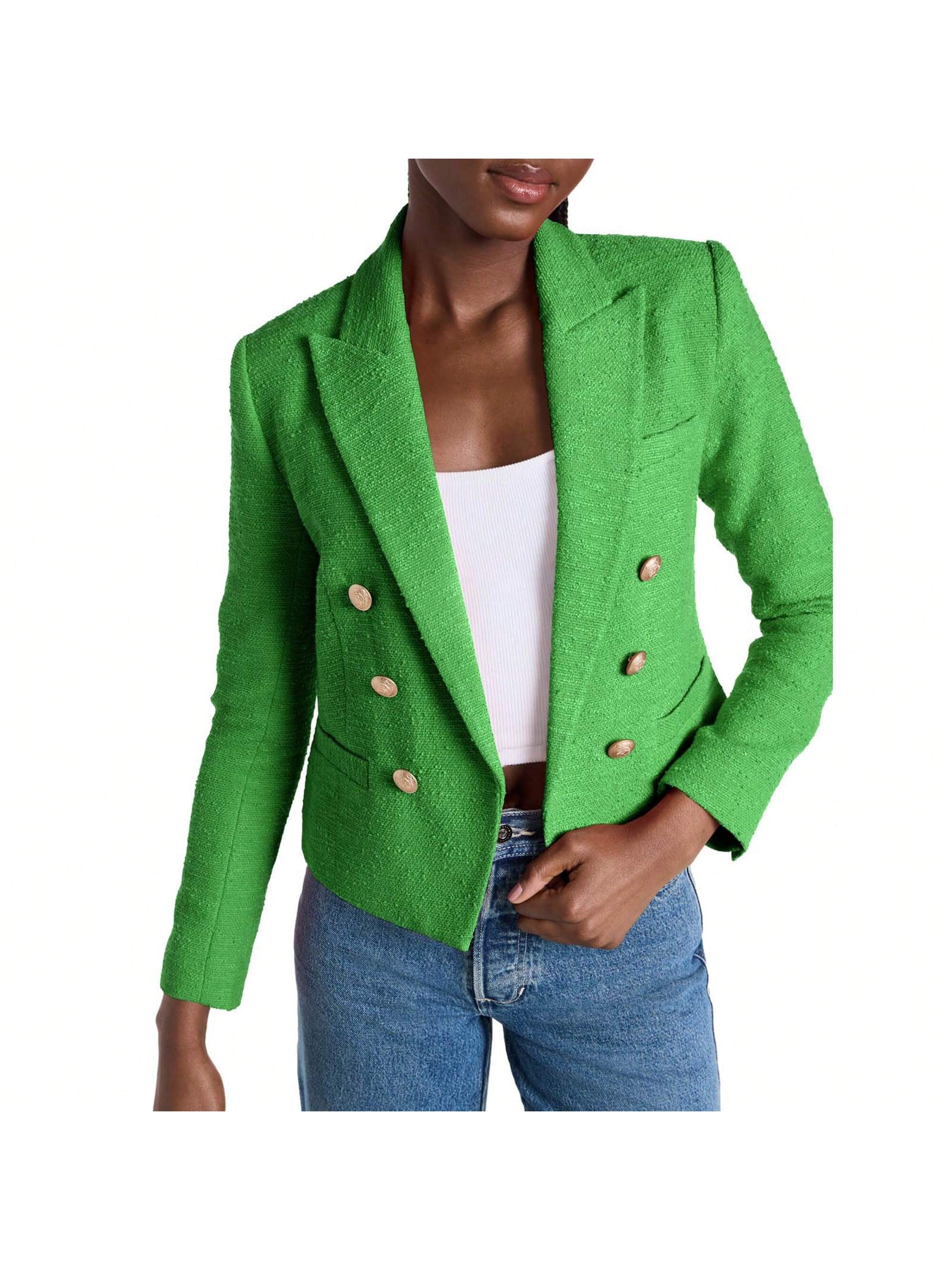 BZB Women Double Breasted Cropped Blazer Jackets Lapel Open Front Long Sleeve Business Suit Jackets With Pocket