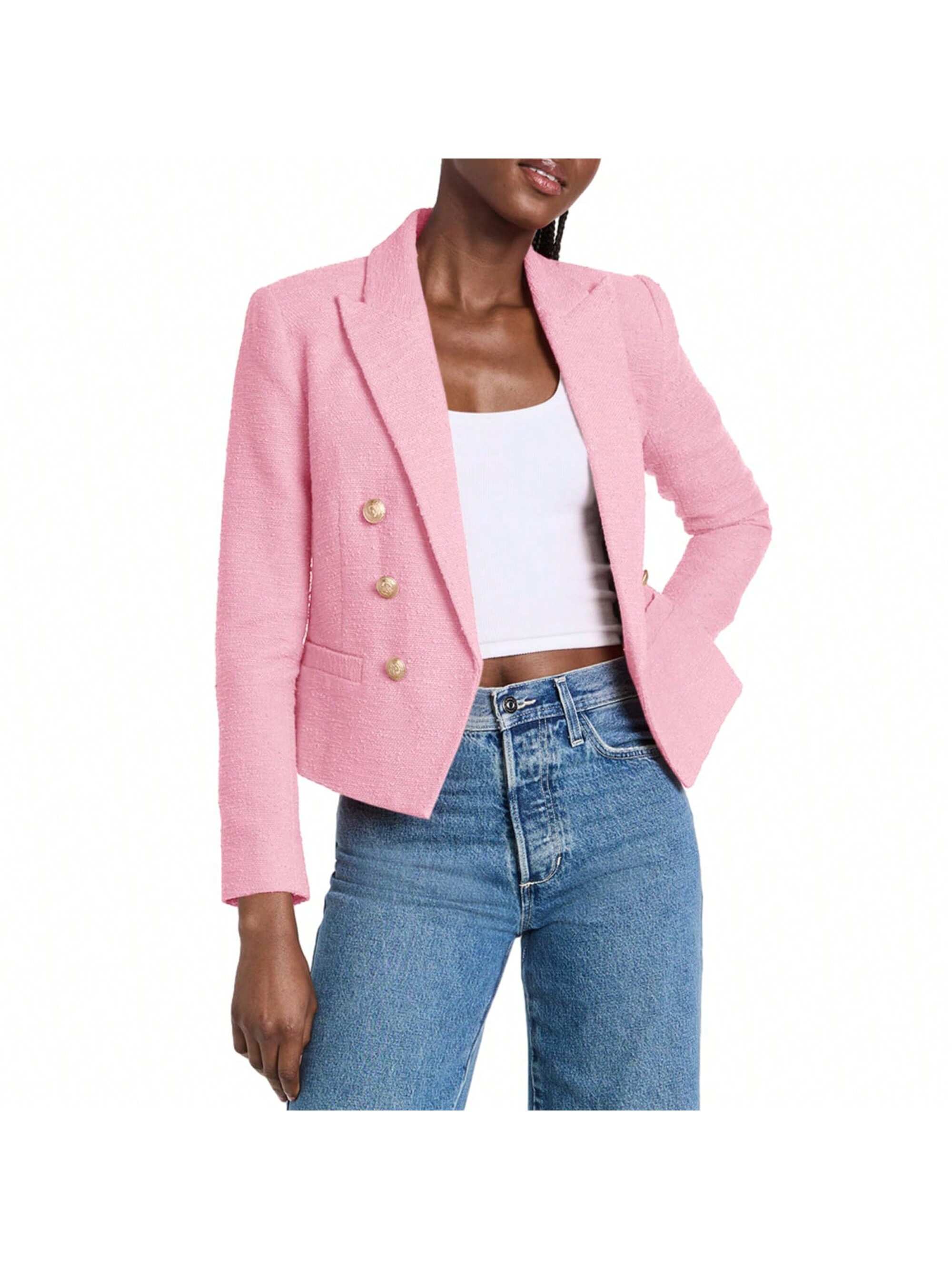 BZB Women Double Breasted Cropped Blazer Jackets Lapel Open Front Long Sleeve Business Suit Jackets With Pocket