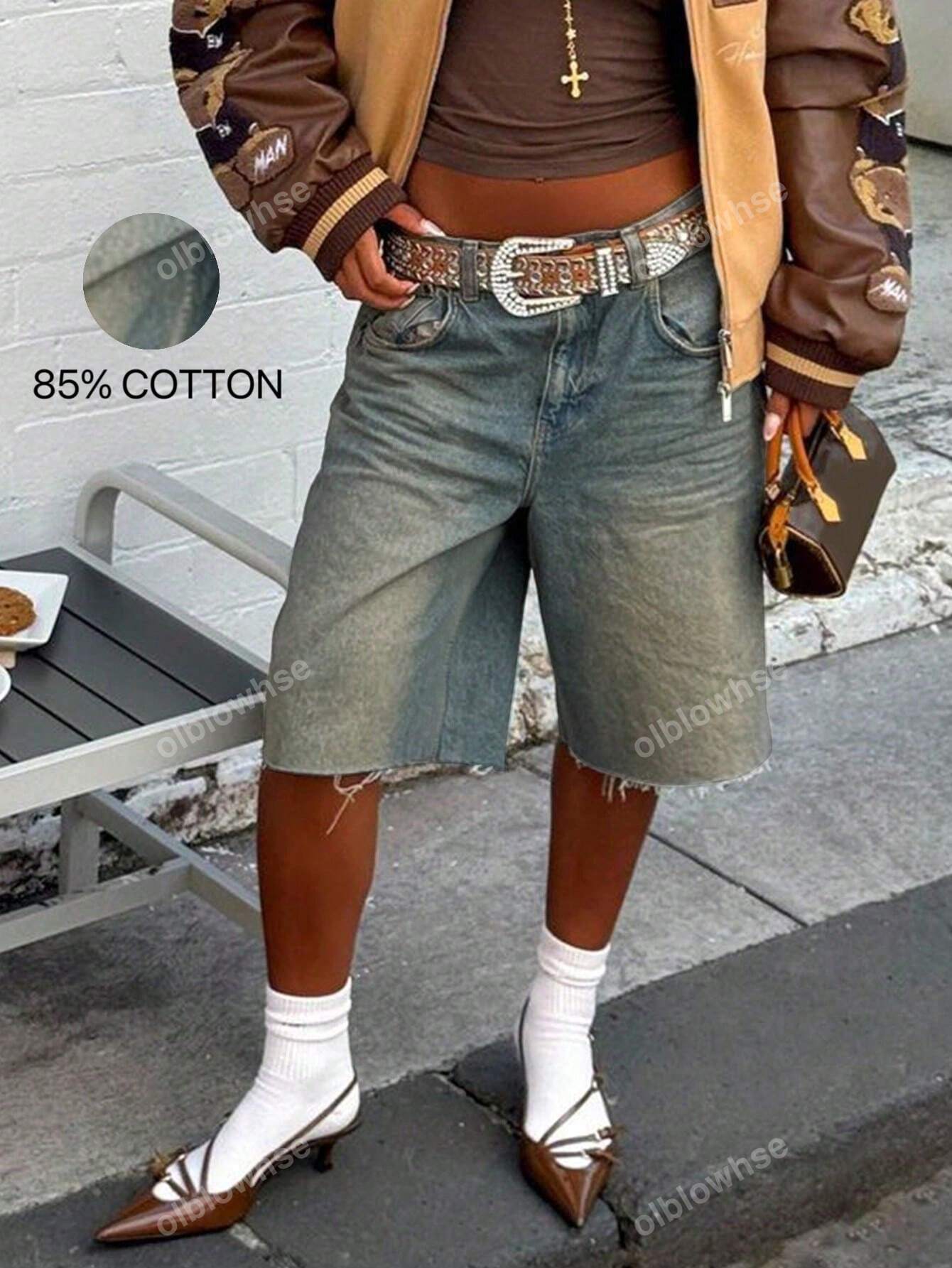 Y2K Vintage Washed Slant Pocket Drop Waist Raw Trim Denim Shorts