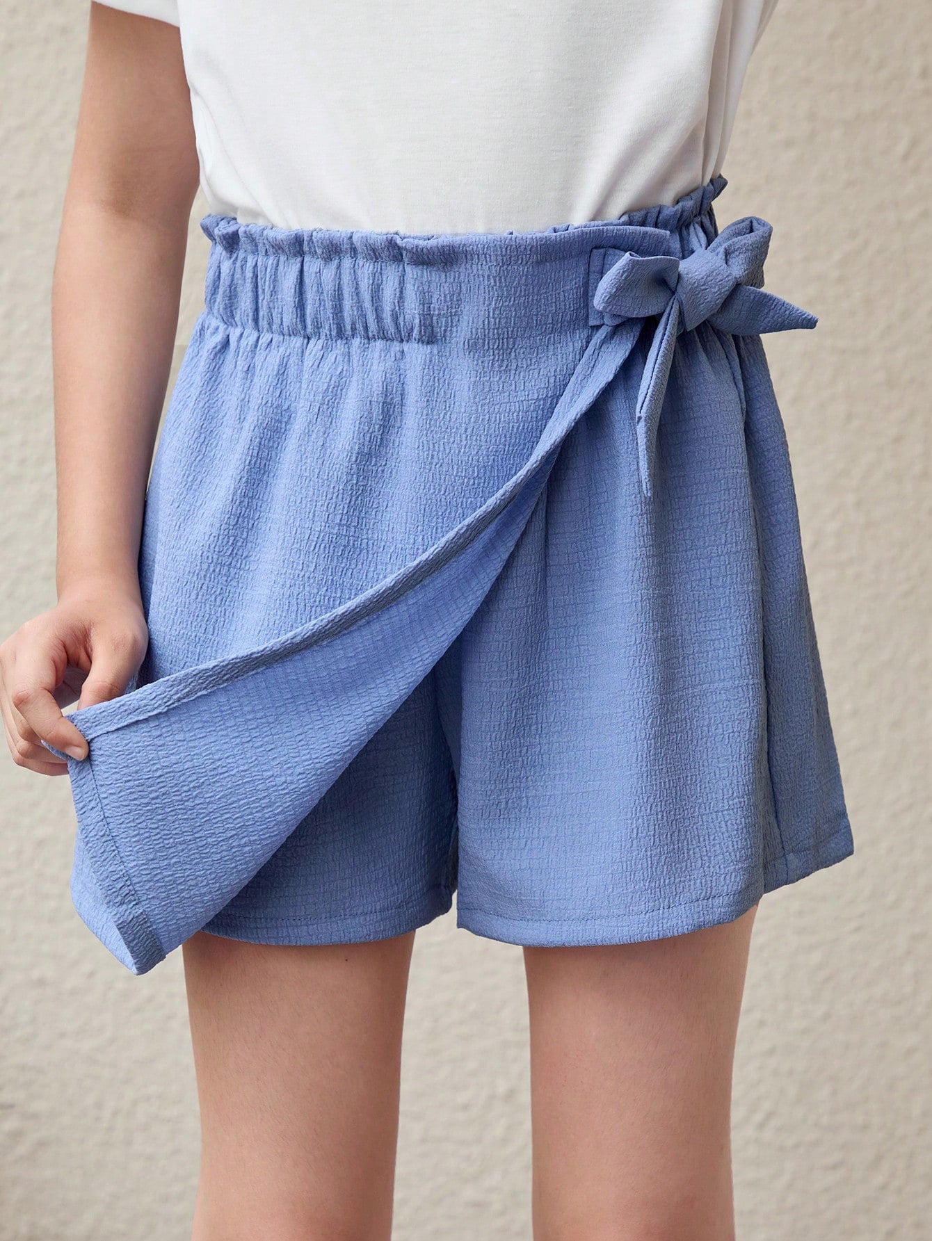 Tween Girl's Woven Solid Color Elastic Waist Bow Decoration Loose Casual Pantskirt