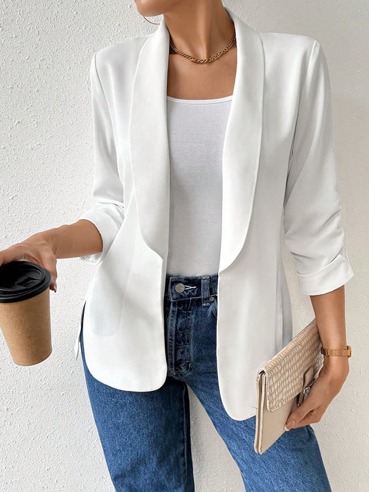 Women's Elegant Summer Suit  Notched Collar Pleated Mid-Sleeves Blazer For Casual, Vacation And Commute Work Clothes Business Women Clothes