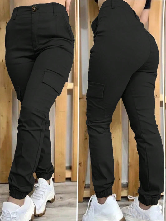 Women's Solid Color Workwear Pocketed Jogger Casual Pants