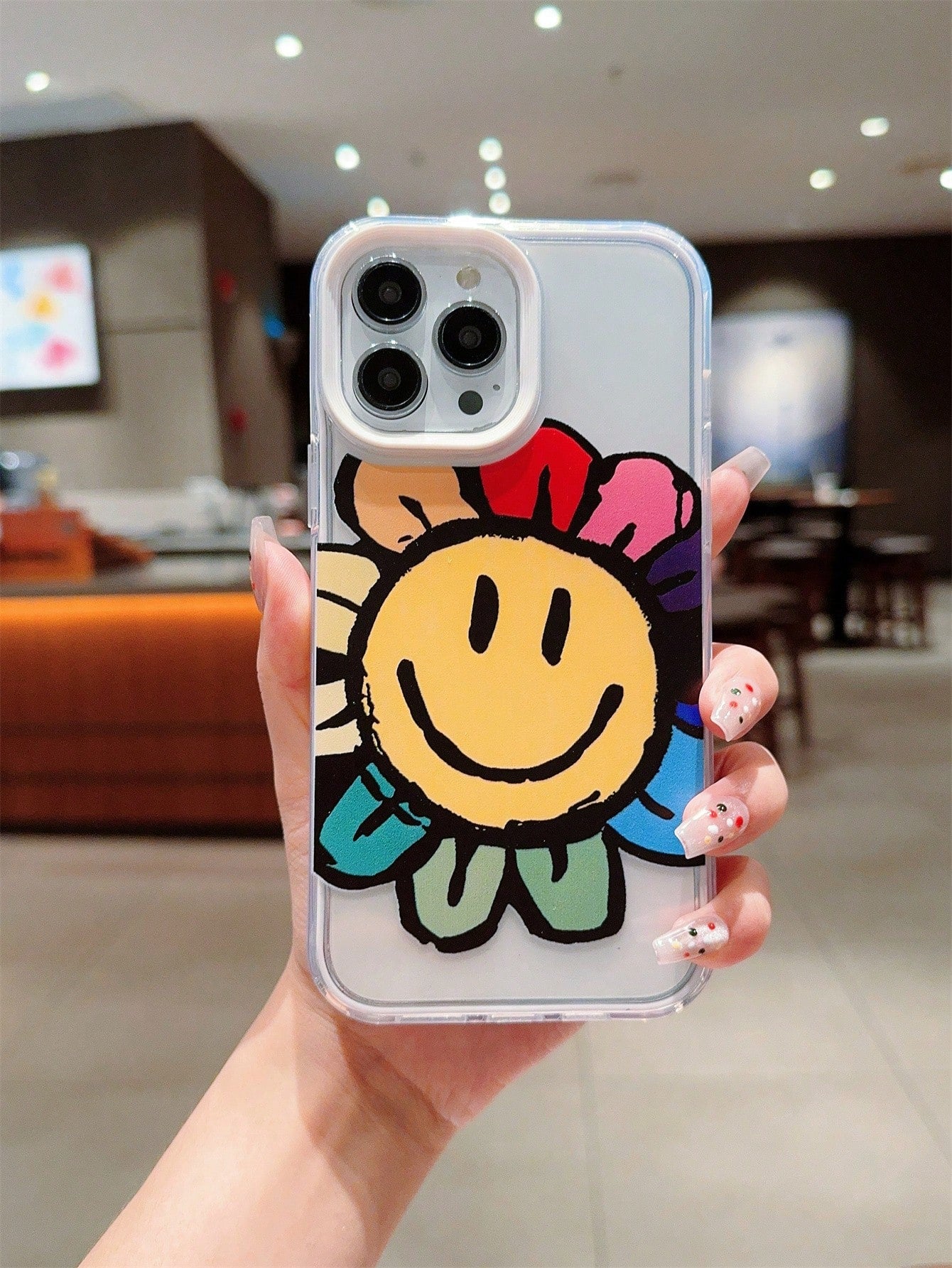 Floral Flower One Sun Smiling Face Cow Pattern Protective Phone Case With Precision Holes Compatible With Iphone