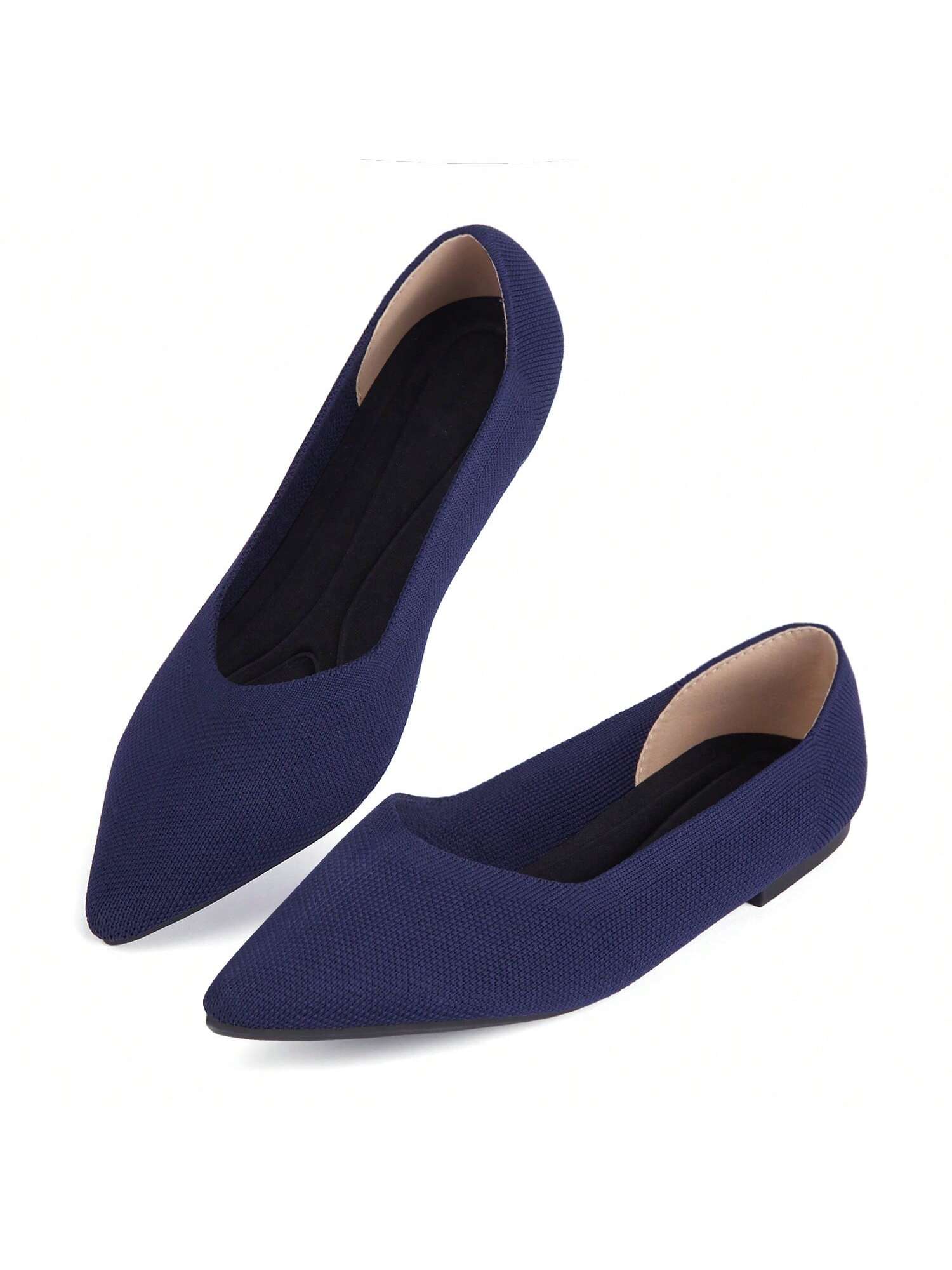 Women's Ballet Flat Shoes Knit Dress Shoes Pointed Toe Flats Comfort Slip On Walking Flats Foldable Soft Shoes