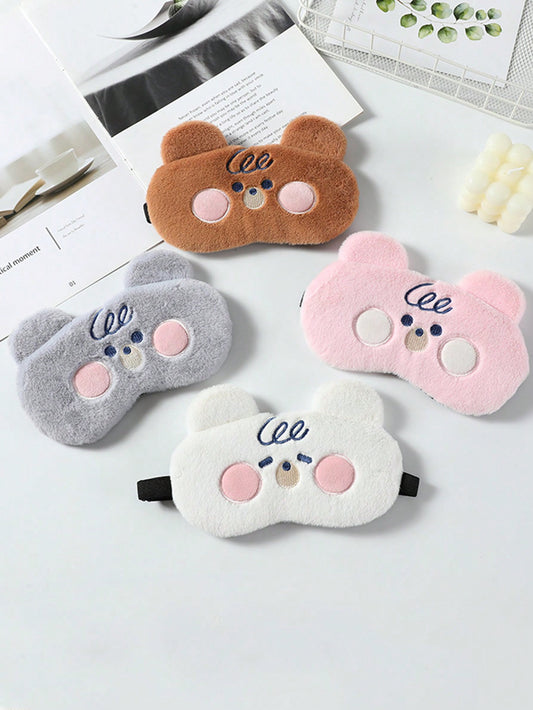 1pc Cartoon Animal Plush Bear Adjustable Sleep Mask For Kids And Teenagers, Light-Blocking