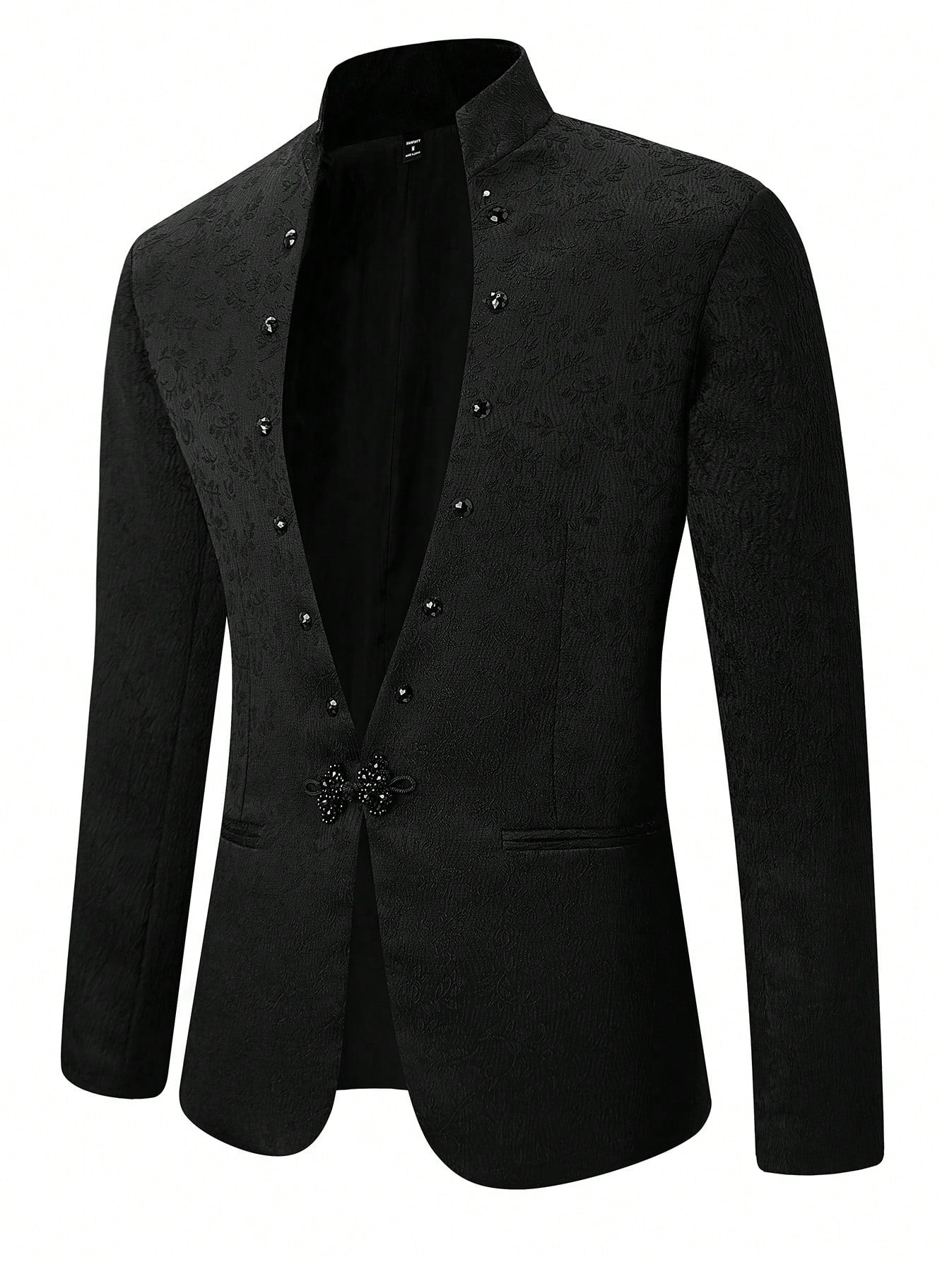 Men's Spring & Autumn Fashion Jacquard Stand Collar Suit Jacket With Buckle