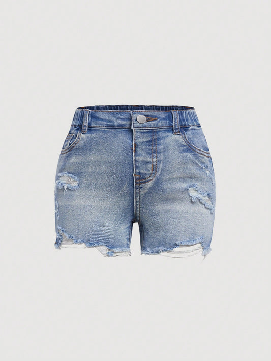 Young Girls Ripped Raw Cut Denim Shorts,Summer Cute Boho Denim Shorts,Kids Summer Break Clothes Outfits