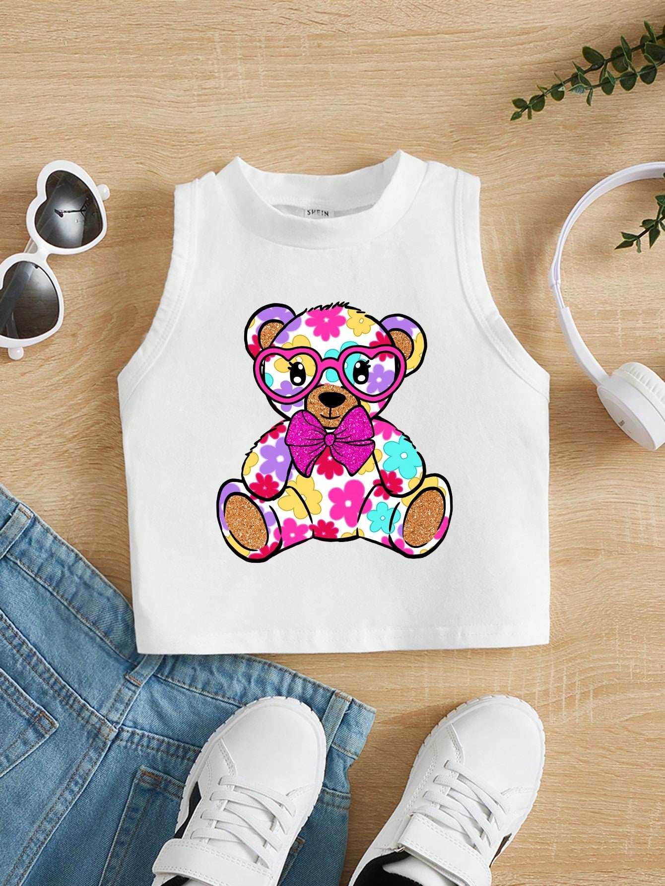 Young Girls' Casual Love Heart Pattern Sleeveless Tank Top Suitable For Summer