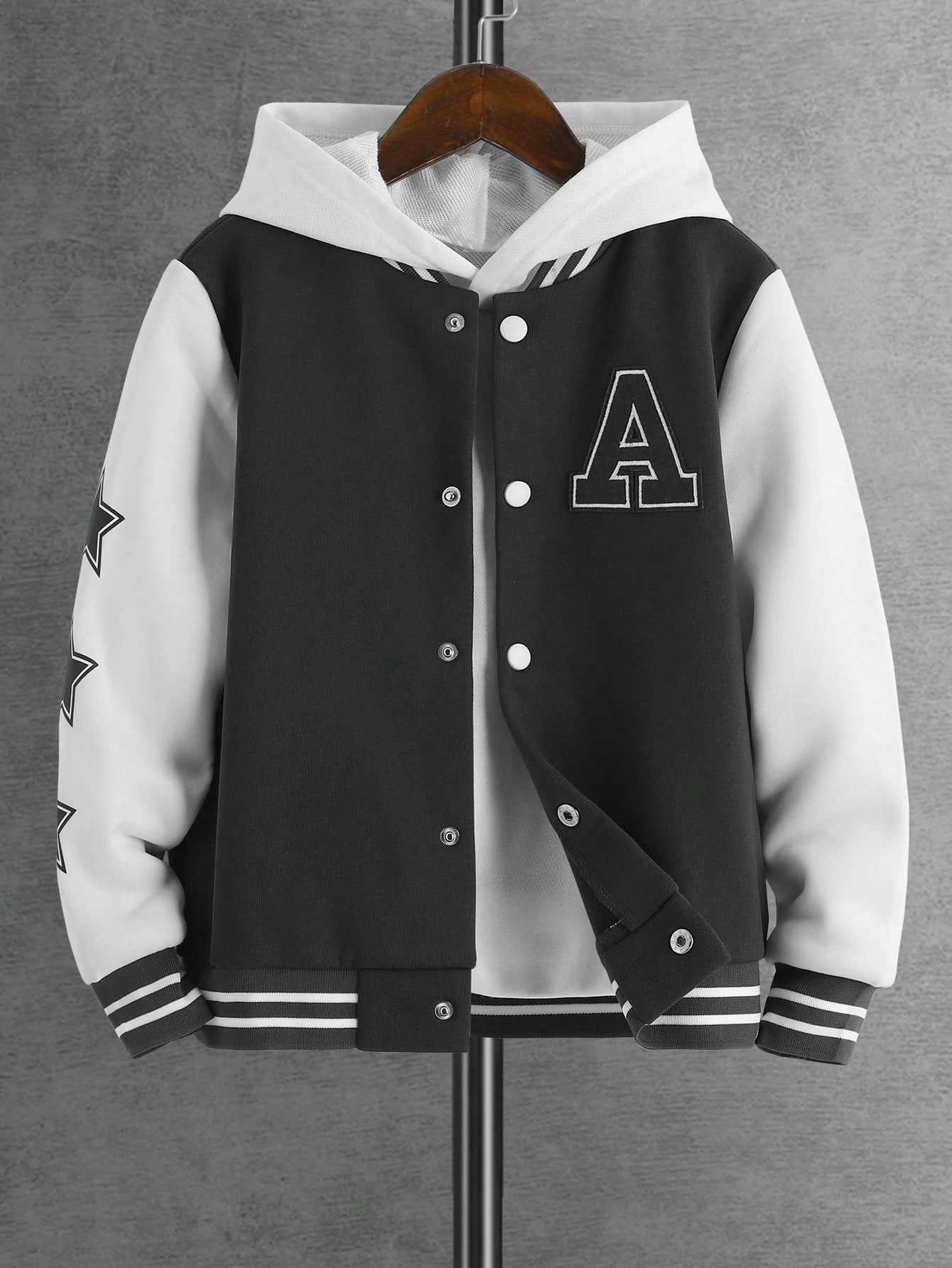 Tween Boy Letter Graphic Two Tone Varsity Jacket Without Hoodie