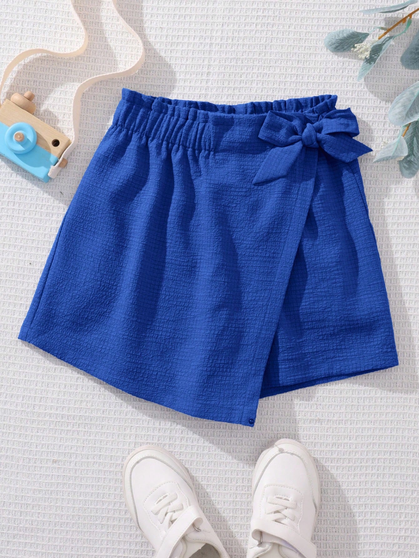 Tween Girl's Woven Solid Color Elastic Waist Bow Decoration Loose Casual Pantskirt