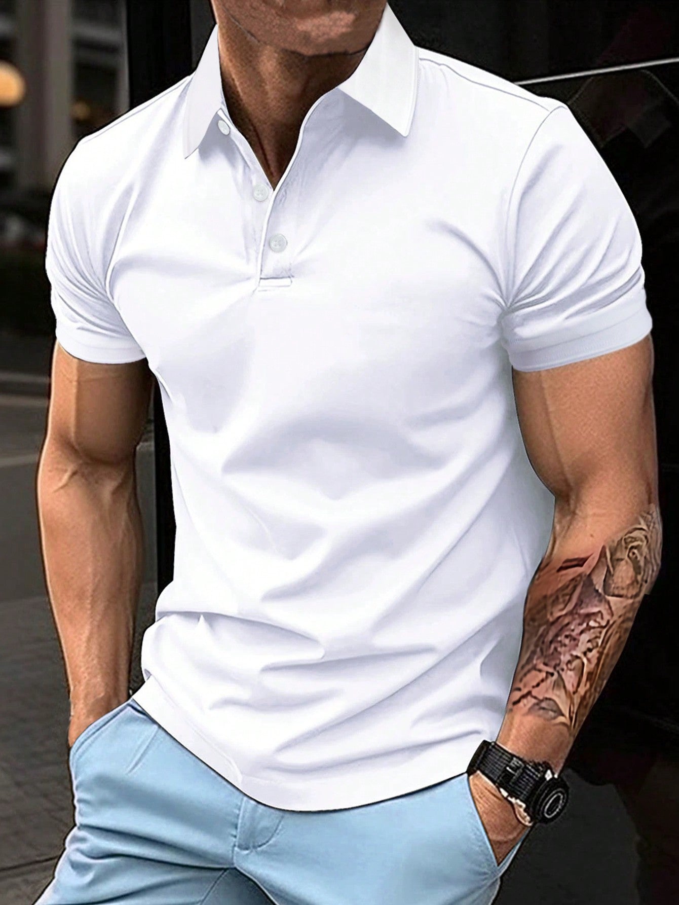 Men's Solid Color Short Sleeve Casual & Business Polo Shirt For Summer